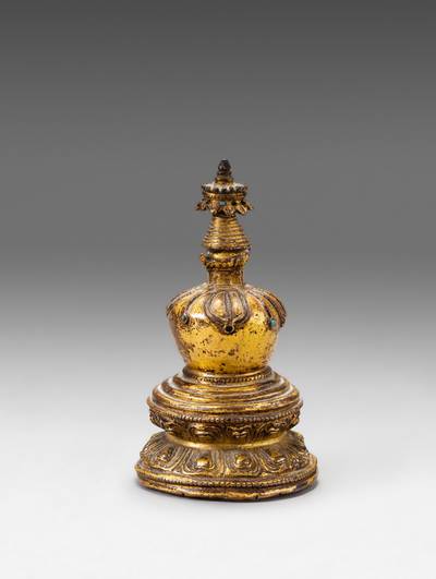 西藏 十五世紀 鎏金銅佛塔