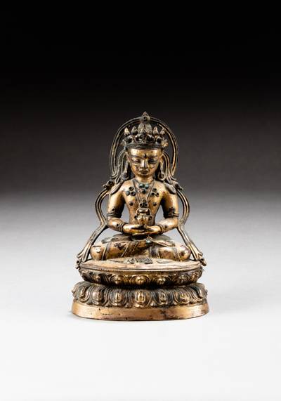 西藏 十四至十五世紀 鎏金銅無量壽佛坐像