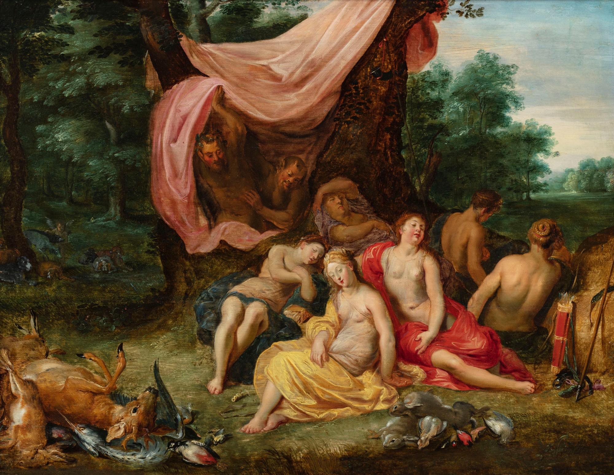 Jan Brueghel the Younger and Hendrick van Balen — Diane et ses nymphes entourées de satyres