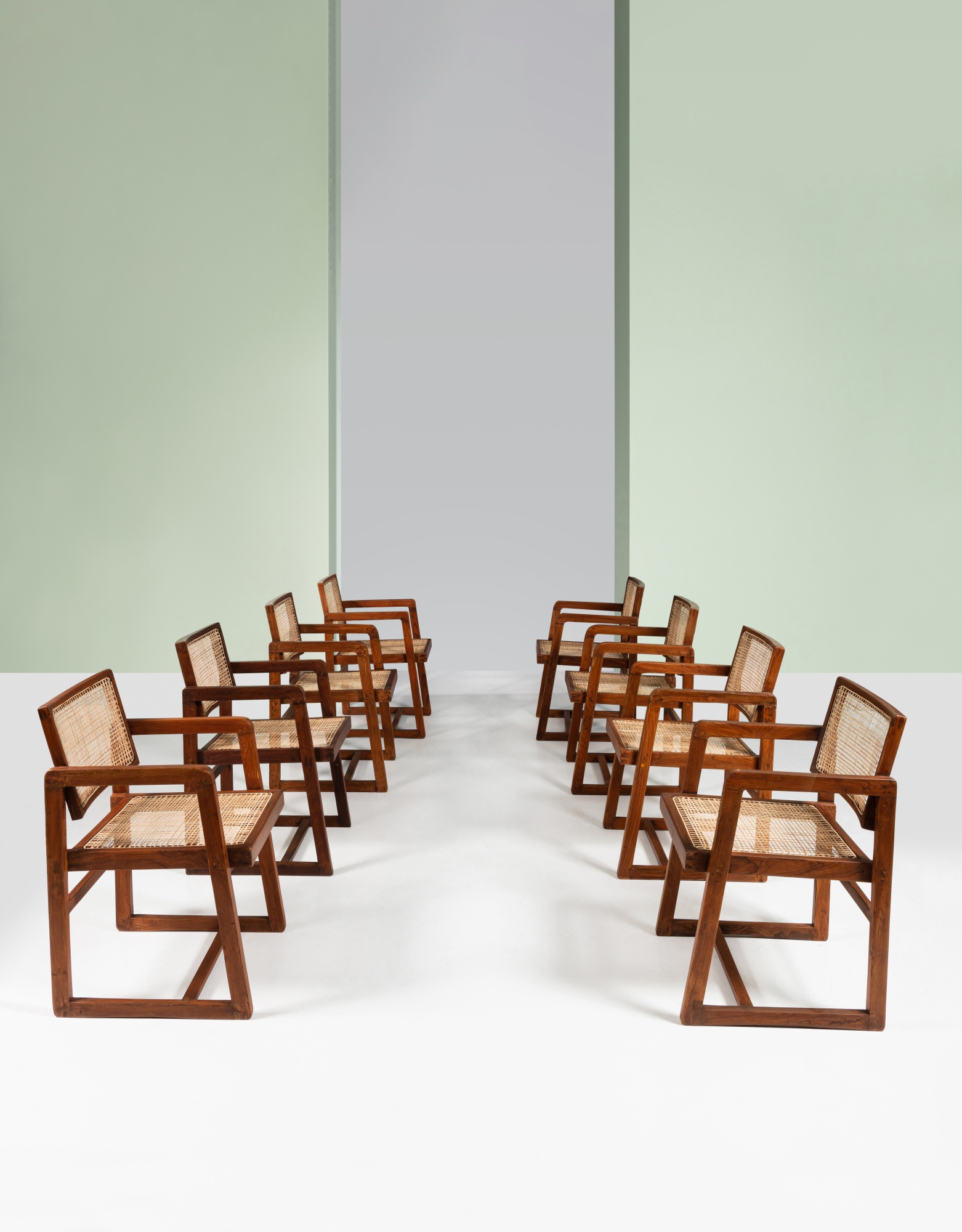 Suite de huit chaises dites Cane Seat Cane Back Office Chair 