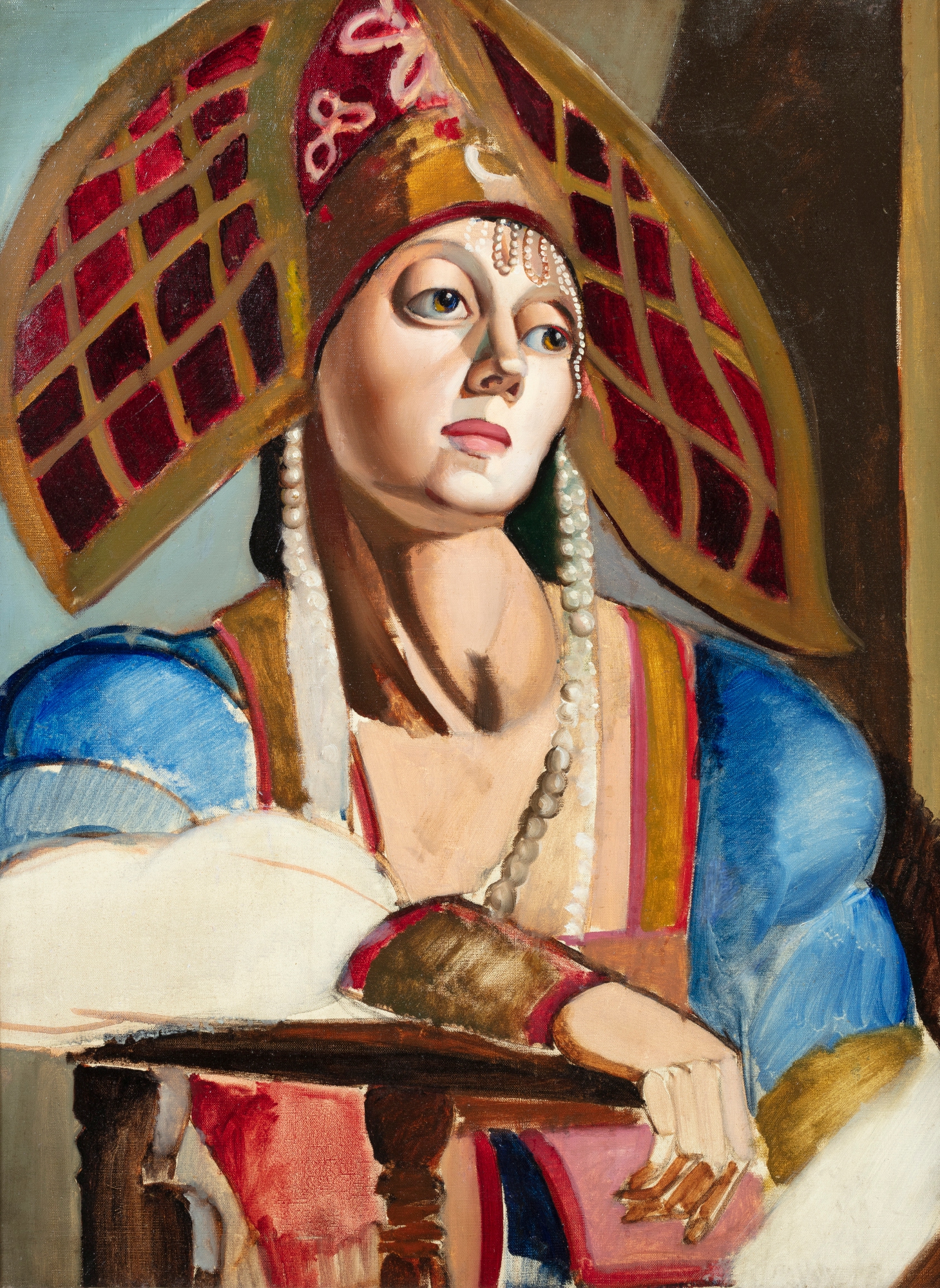 Tamara de Lempicka — Portrait inachevé d'une femme en costume russe traditionnel