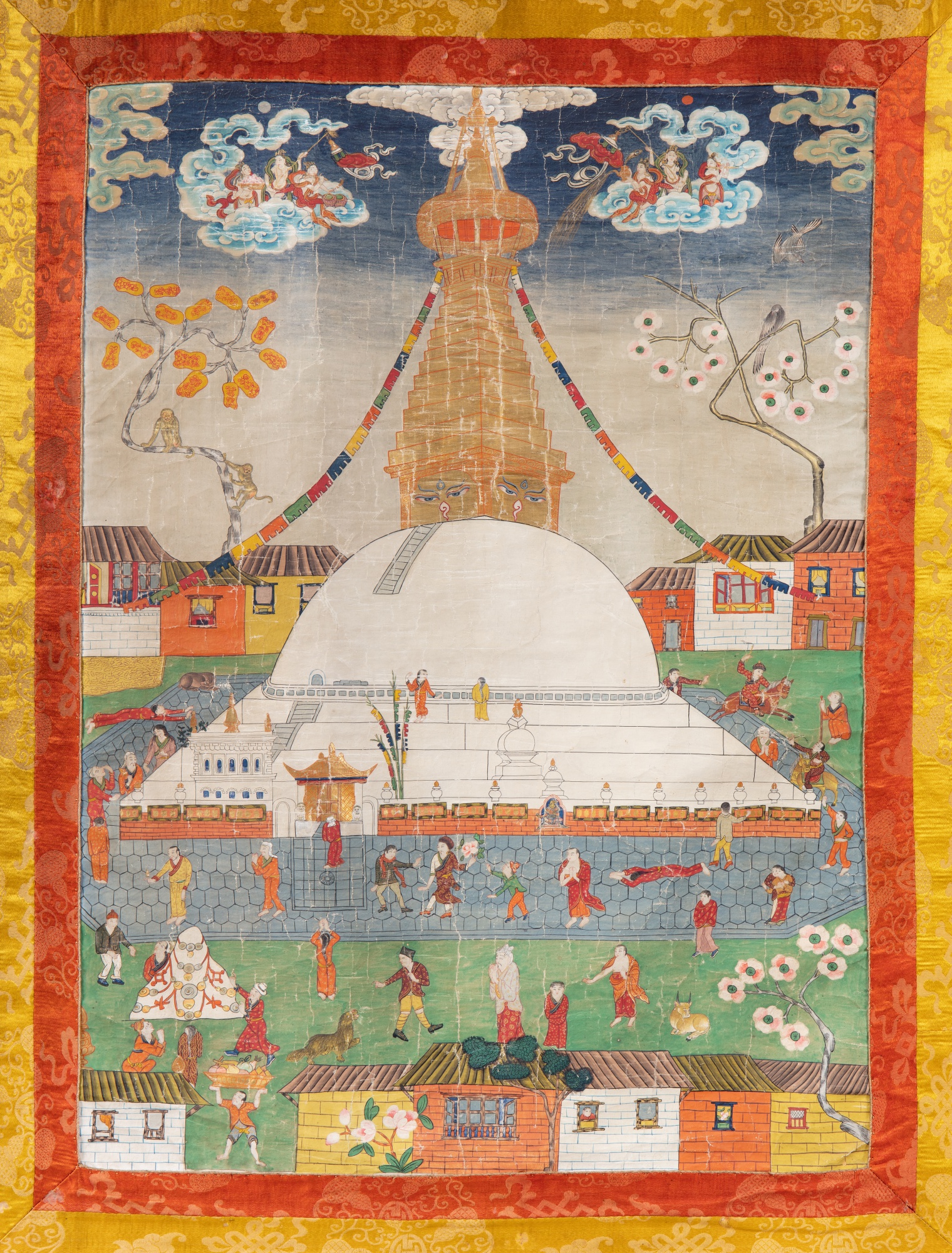 A thangka depicting Boudhanath — 尼泊爾 約1900年 博拿佛塔唐卡 設色布本