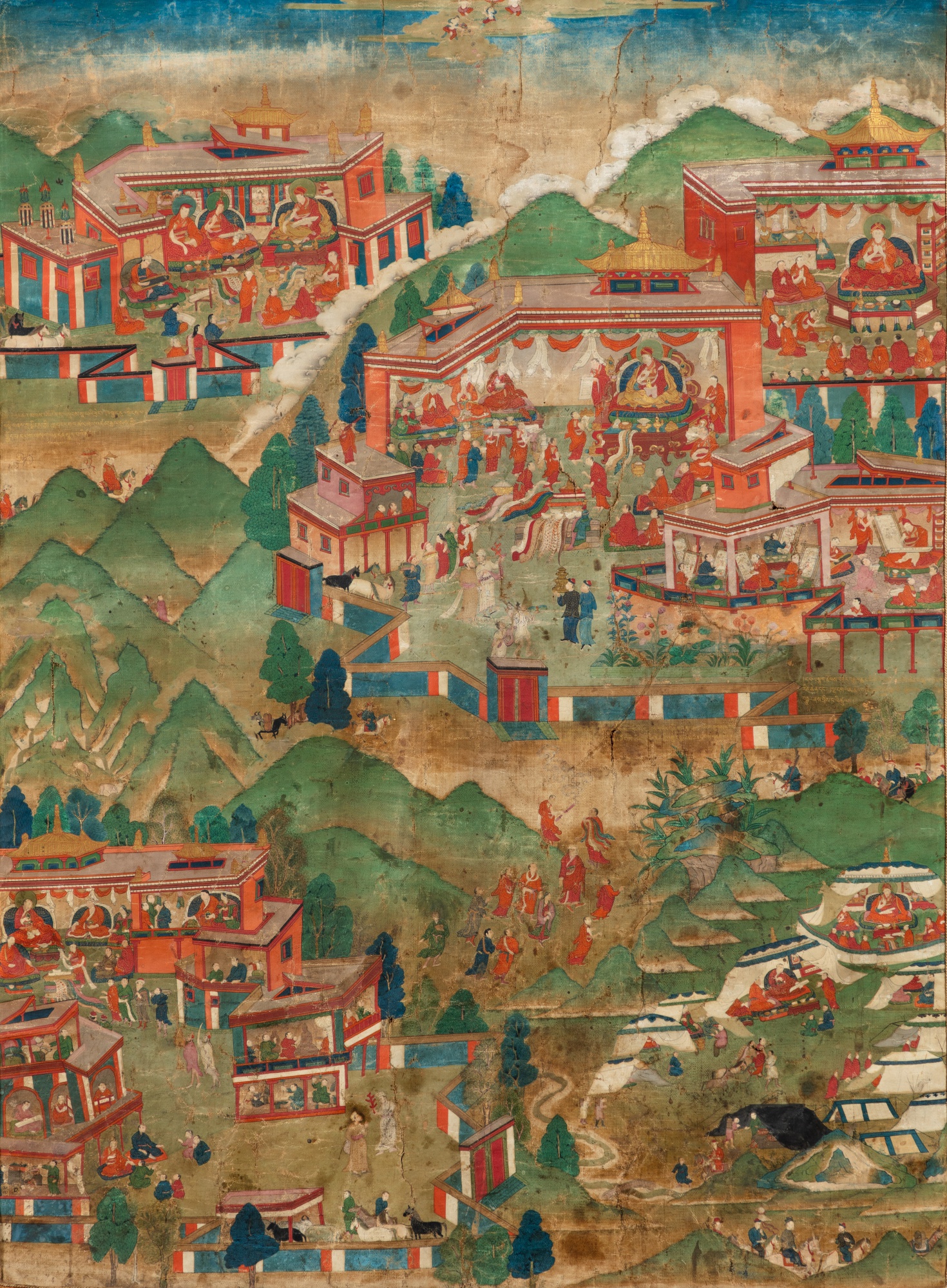 Tibet, 18th century — 西藏 十八世紀 薩迦哦派仁欽堅贊生平畫傳唐卡 設色布本