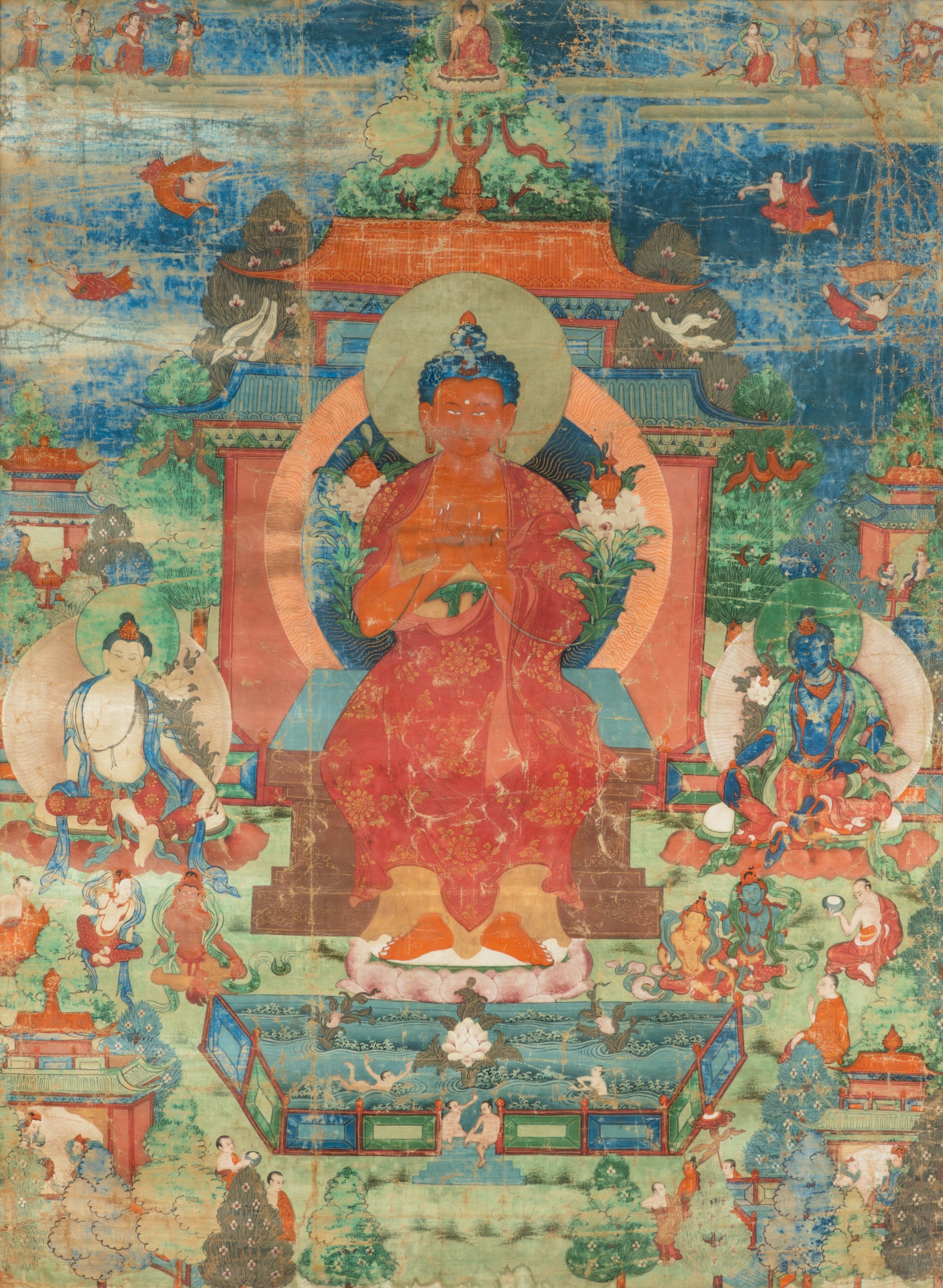 Tibet, 17th/18th century — 西藏 十七至十八世紀 彌勒佛唐卡 設色布本