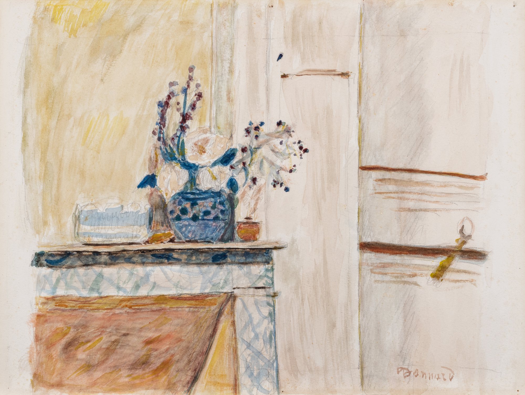 Pierre Bonnard — Vase de fleurs sur une cheminée