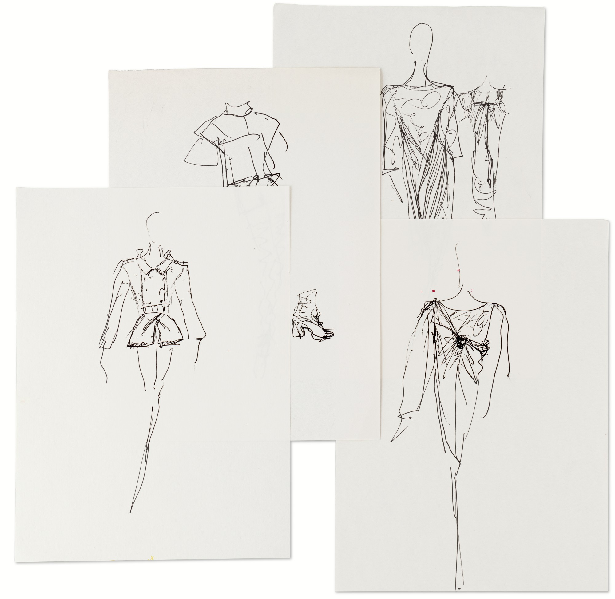 Four original sketches for fashion, circa 1990 / 2000  |Quatre croquis de mode originaux, des années 1990 / 2000