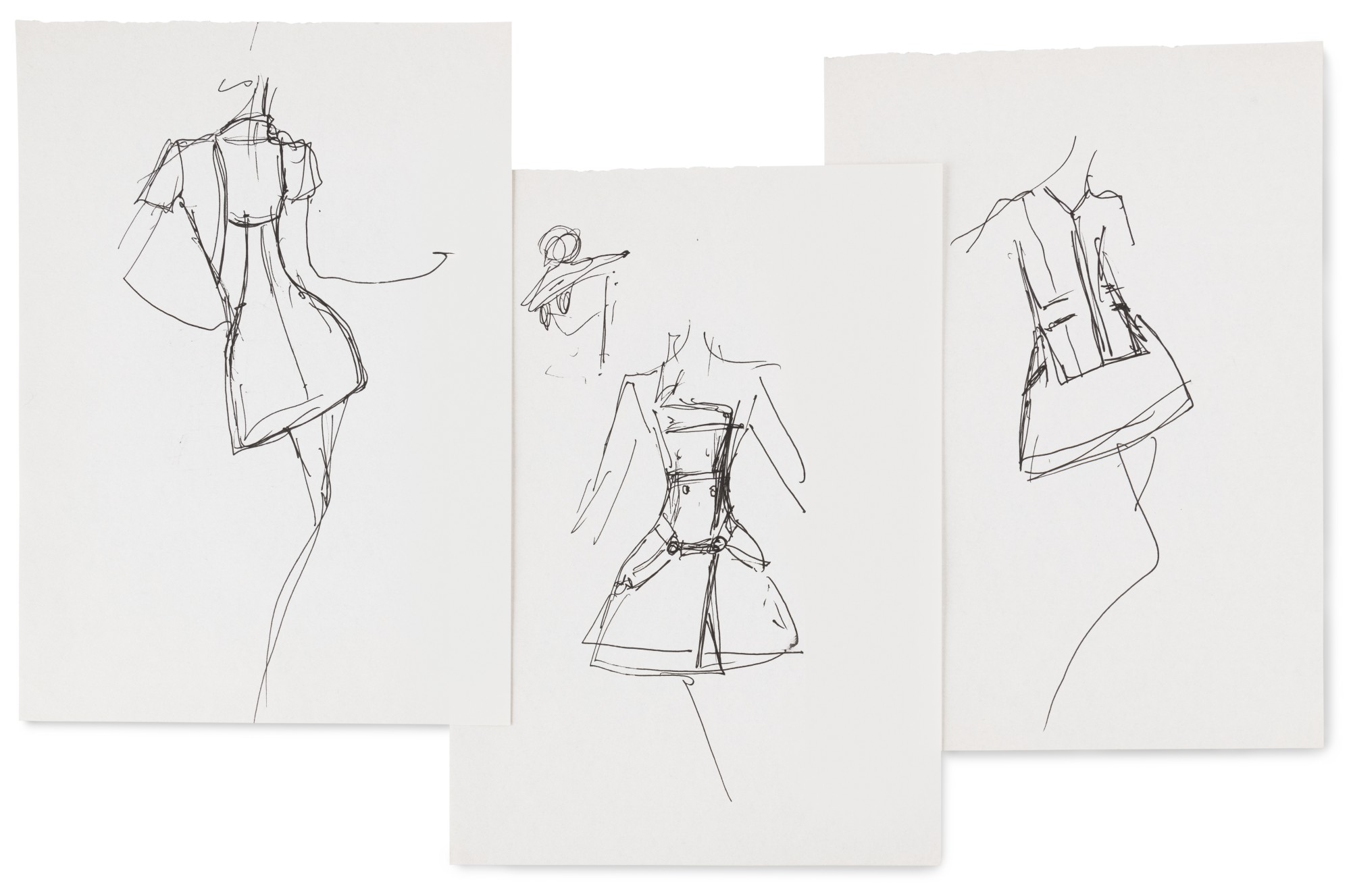 Three original sketches for fashion Trois croquis de mode originaux