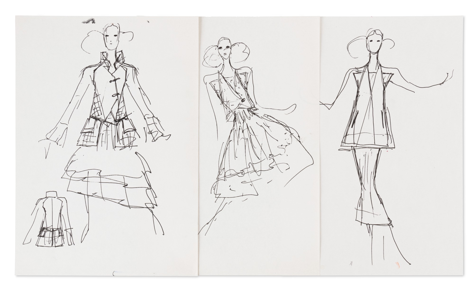 Karl Lagerfeld — Three original sketches for fashion  |Trois croquis de mode originaux