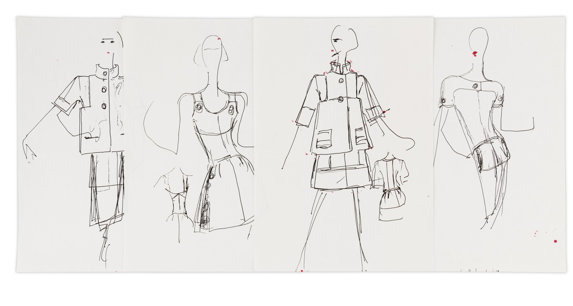 Karl Lagerfeld — Quatre croquis de mode originaux