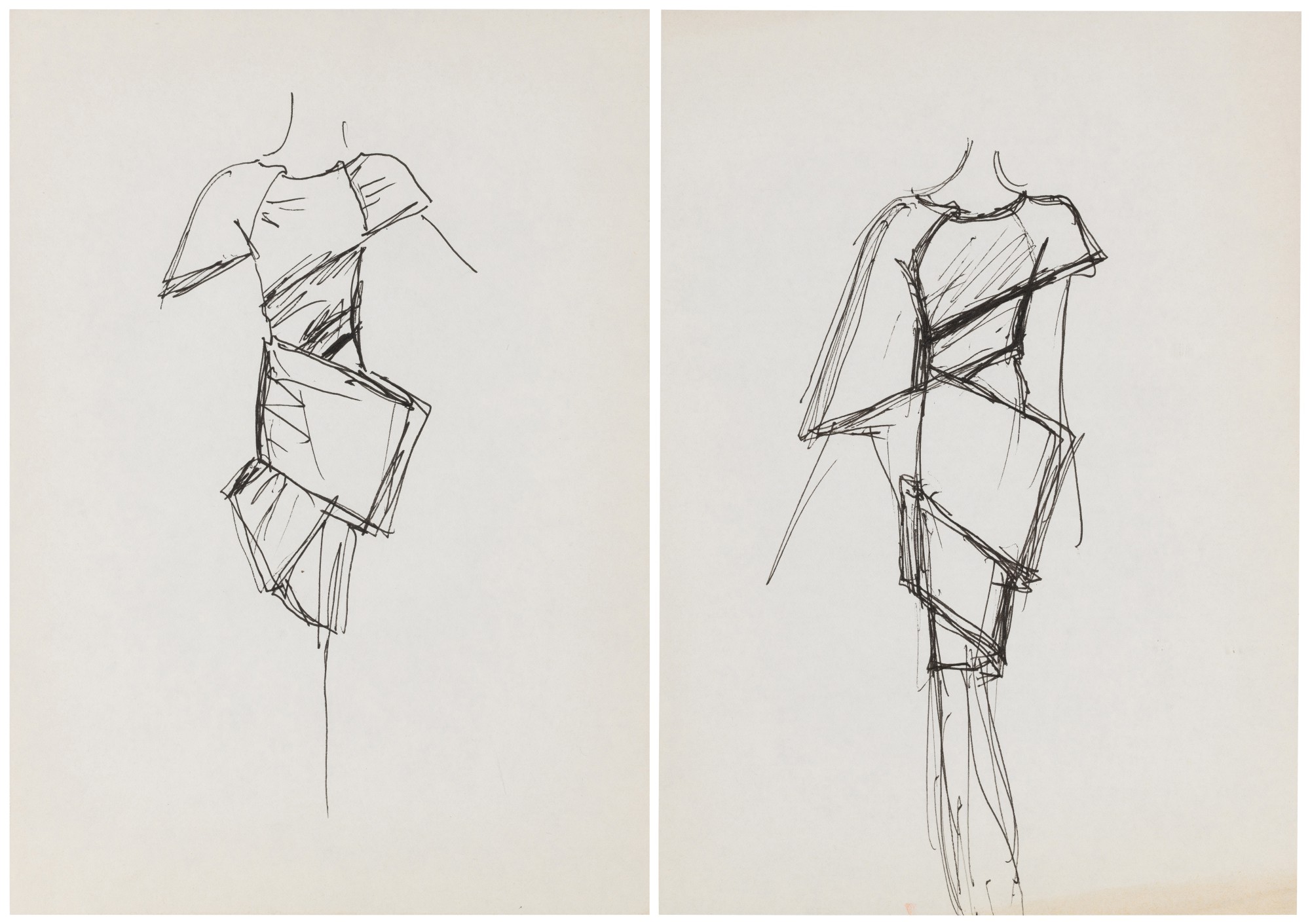 Deux croquis de mode originaux, vers les années 1990