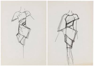 Deux croquis de mode originaux, vers les années 1990