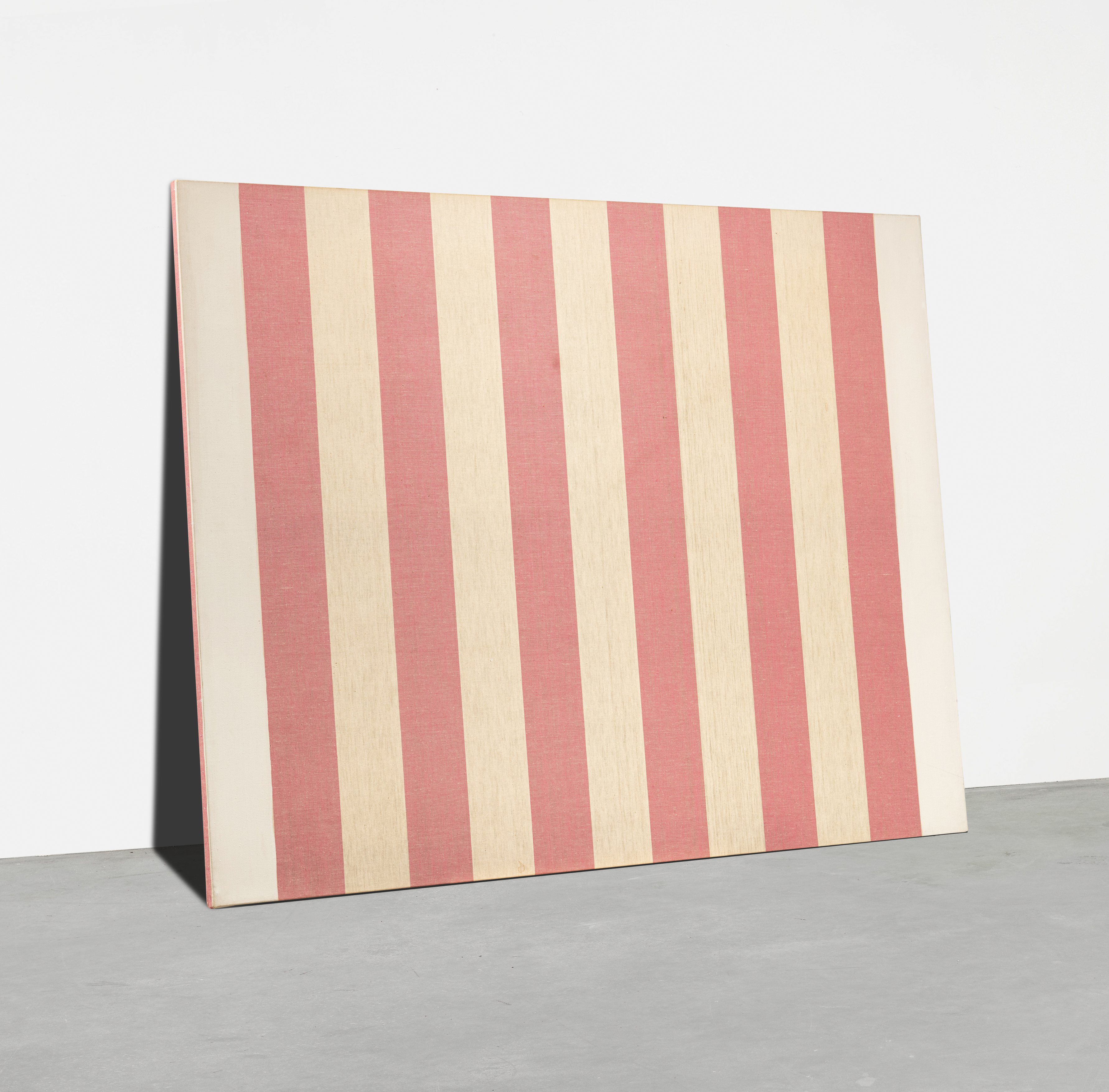 Daniel Buren — Peinture acrylique blanche sur tissu rayé blanc et rouge (T III 126)