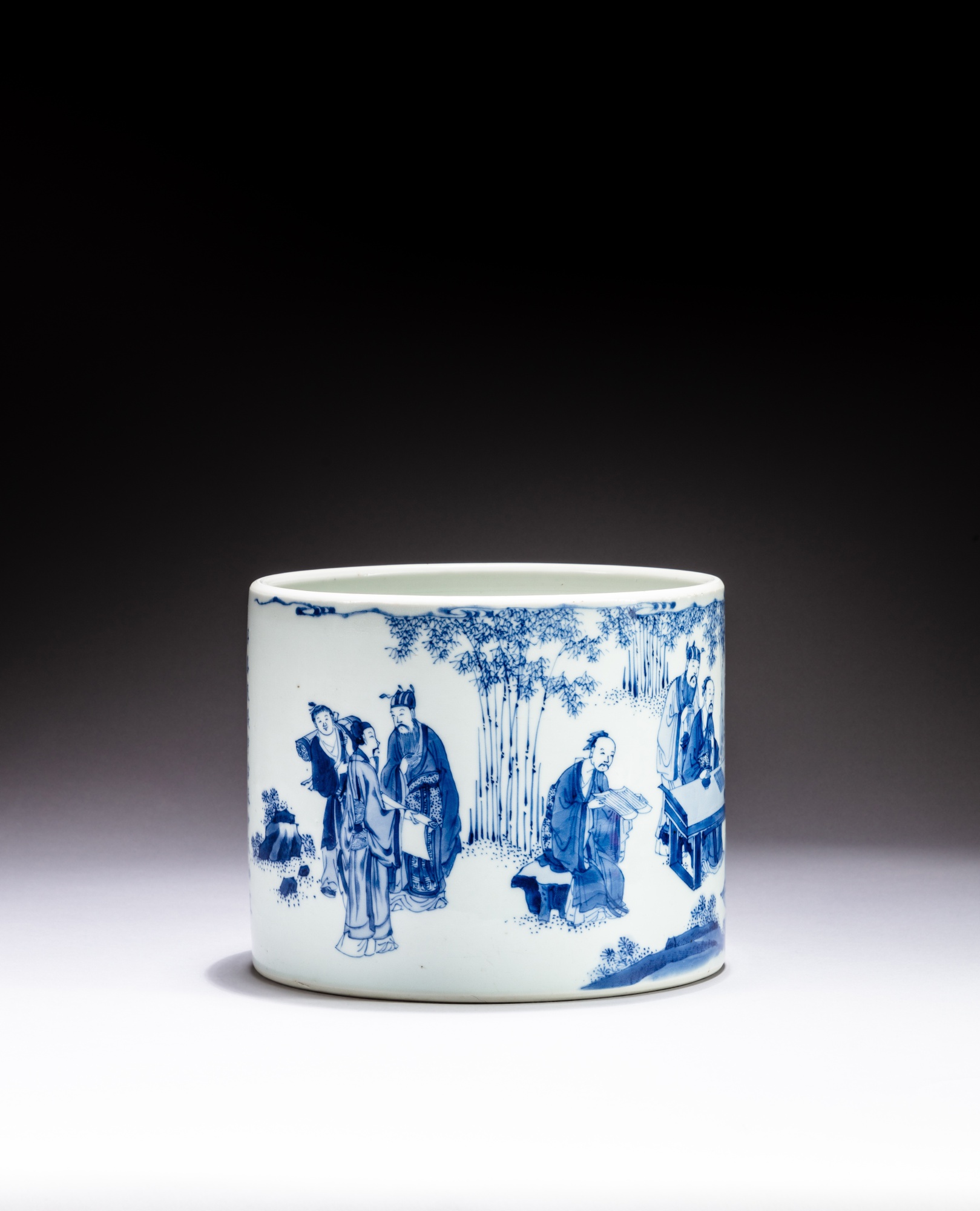 Unknown — 清康熙壬辰年 青花人物故事圖詩文筆筒
