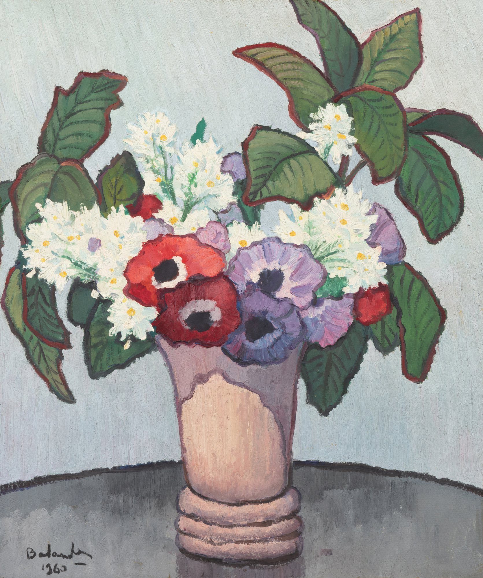 Gaston Balande — Bouquet d’anémones et marguerites