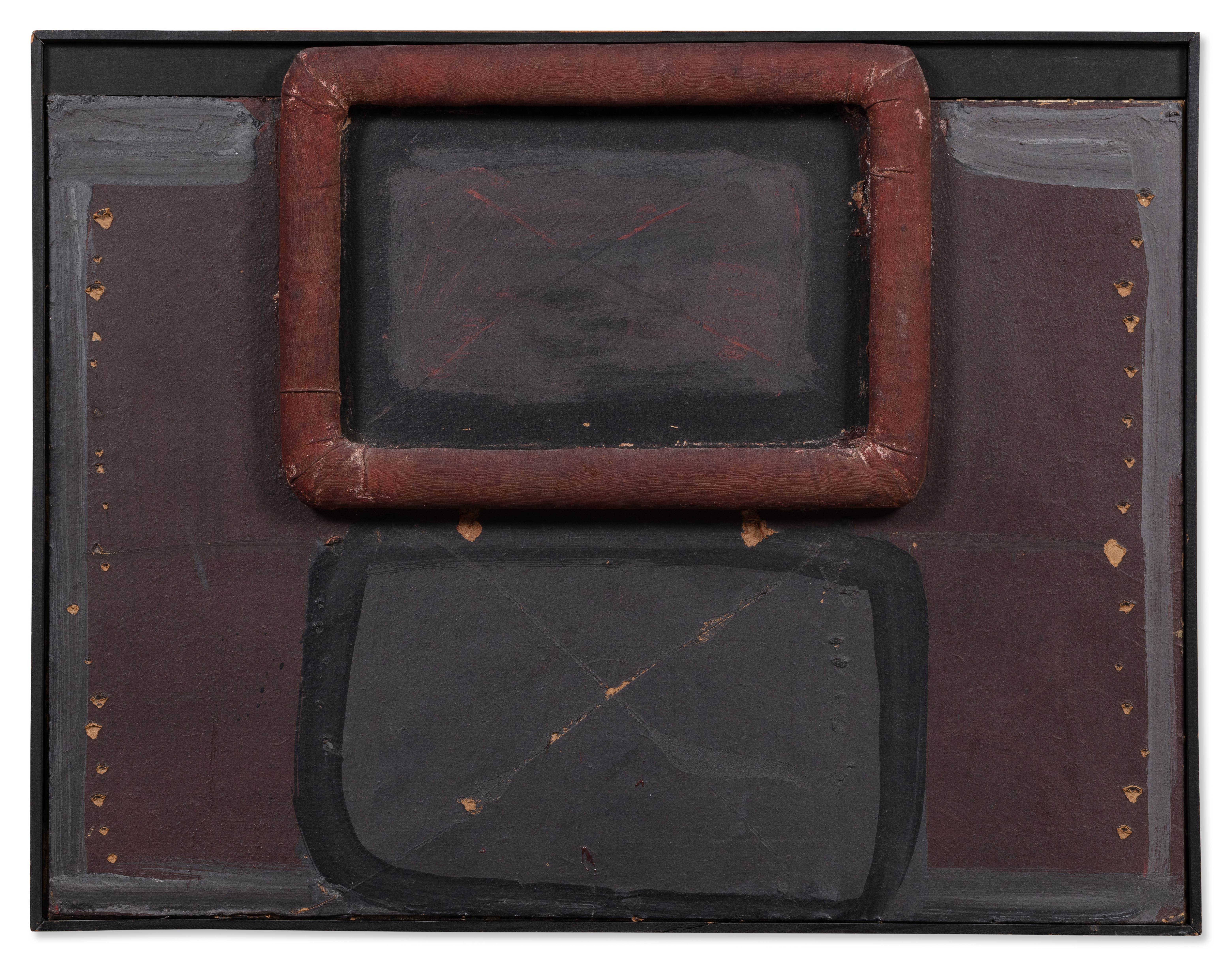 Antoni Tàpies — Rectangle rouge collé sur carton