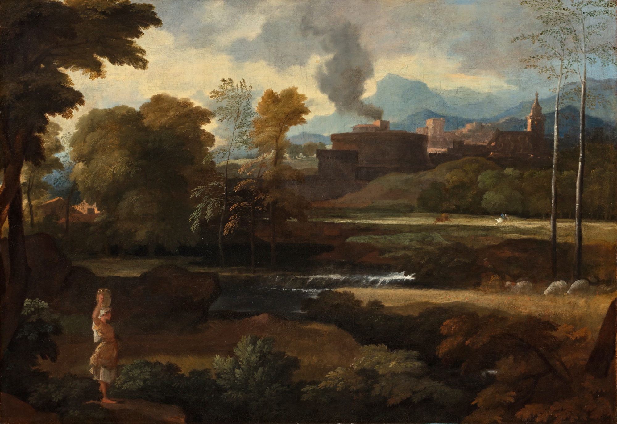 French School, 17th century, follower of Sébastien Bourdon — Paysage de la campagne romaine