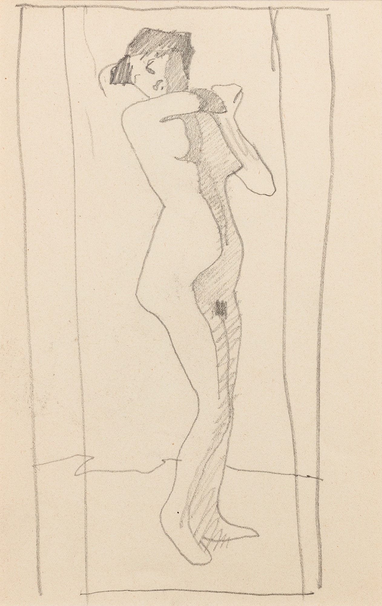 Amedeo Modigliani — Femme nue assise sur le sol, le corps appuyé sur les bras (recto); Femme nue debout de trois quarts vers la droite, mains réunies au niveau de l'épaule gauche (verso)