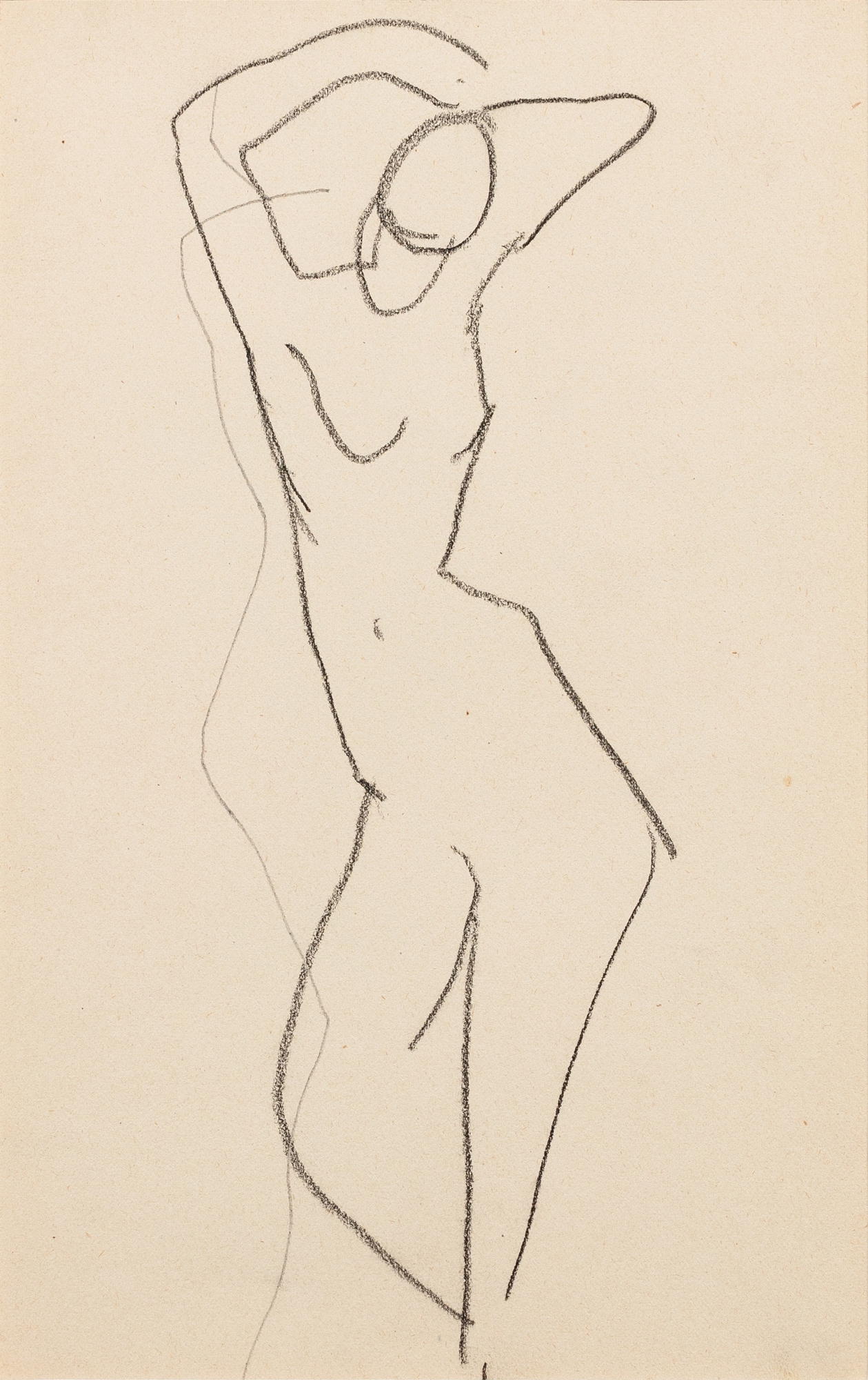 Amedeo Modigliani — Esquisse de femme nue debout de face, bras au-dessus de la tête