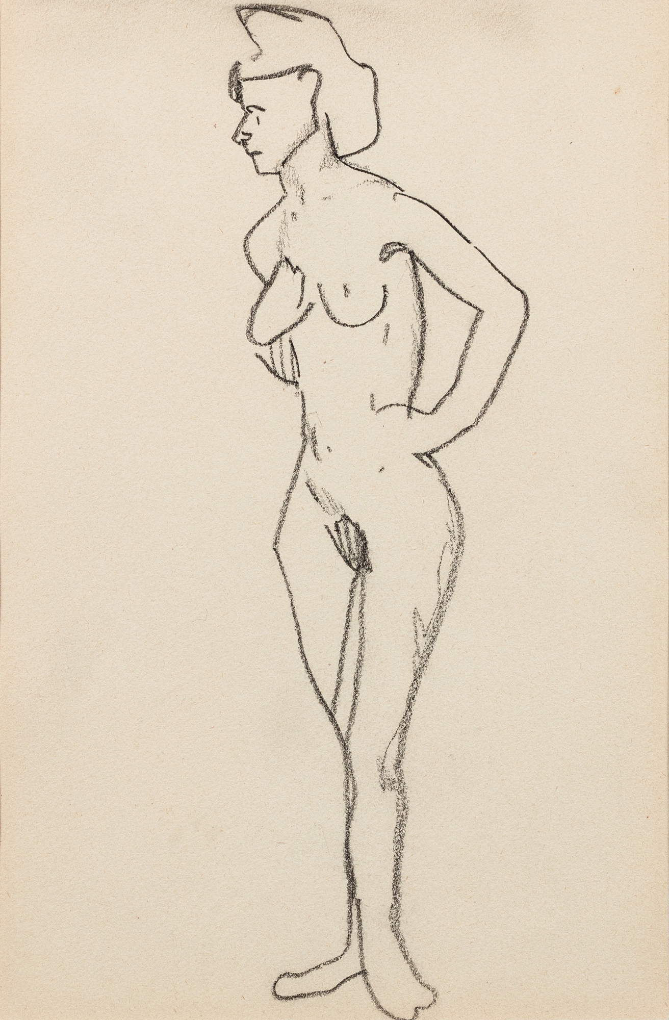 Amedeo Modigliani — Femme nue debout de trois quarts vers la gauche, main à la hanche