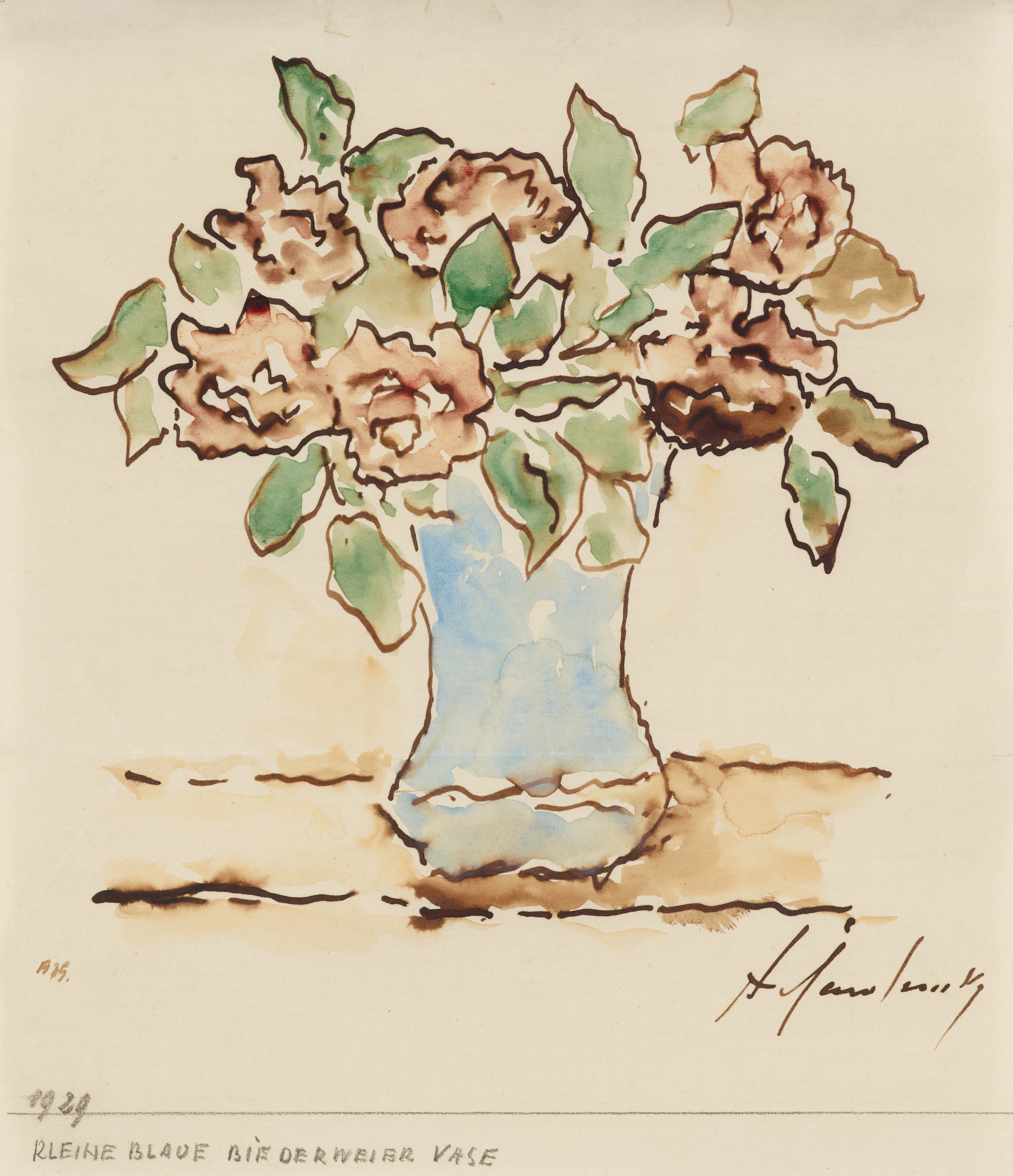 Kleine blaue Biedermeiervase mit Blumen