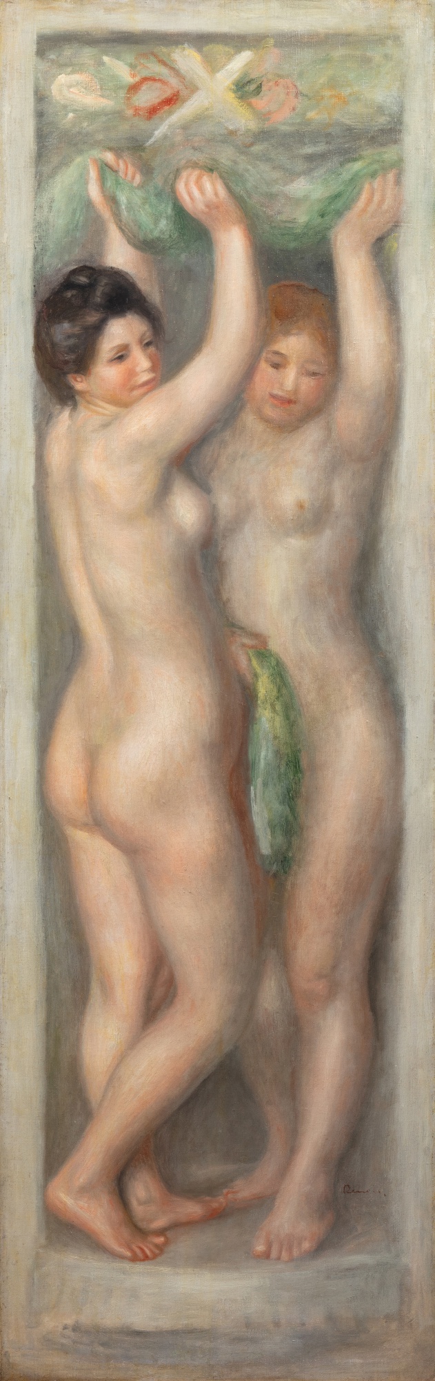 Unknown — Deux jeunes femmes nues, guirlandes de feuillages et de fruits