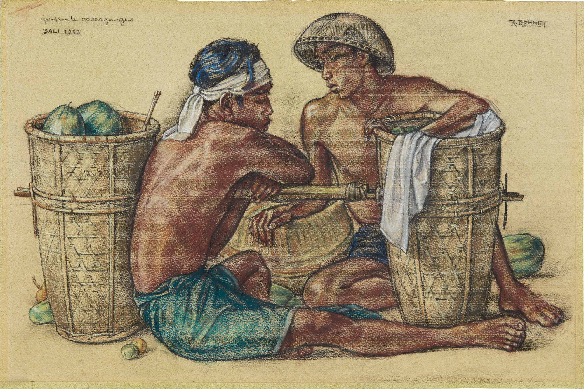 Rudolf Bonnet — Rudolf Bonnet 魯道夫·邦尼 | Resting Market Vendors, Bali 歇息中的峇里市場攤販