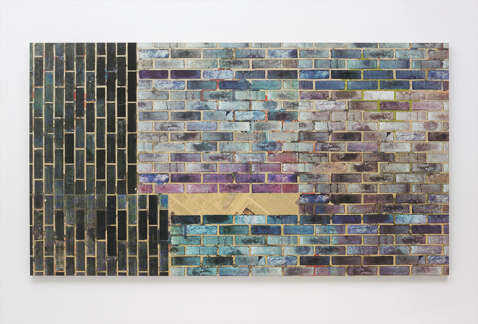 ‘The collaged newspaper and magazine pages also help inspire in myself – and I imagine in other viewers – an impulse to lash out or cut the canvas – to graffiti it.’