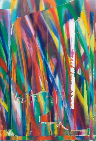 ‘The painting process is a curious coincidence of thinking and acting. It is the continuous flux of visual intelligence constituting reality in every moment. Aggression is the energy that enables you to bear the loss of what has to go. It feeds and sustains that process’ – Katharina Grosse