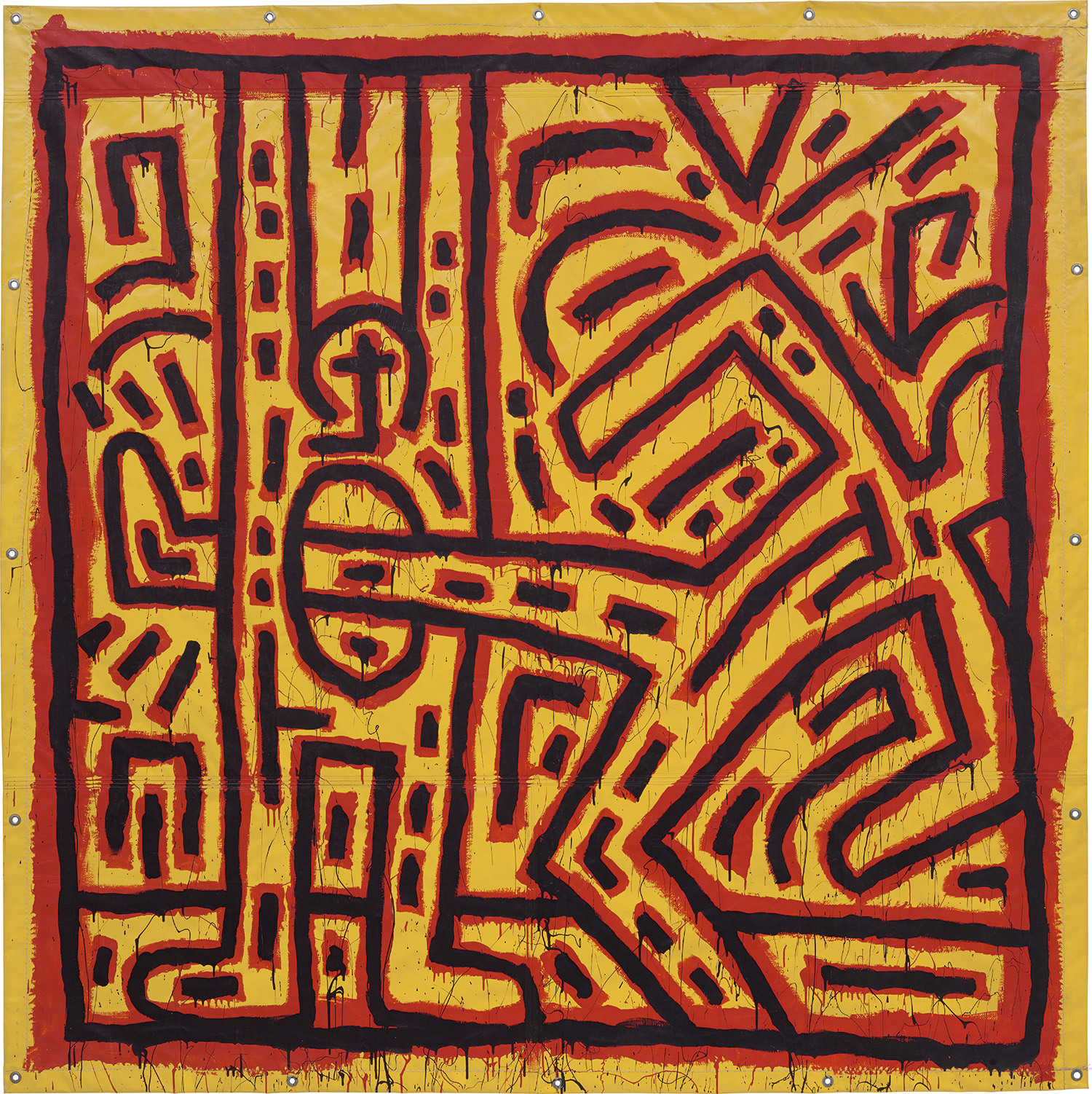 Keith Haring — vinyl paint on vinyl tarpaulin with metal grommets