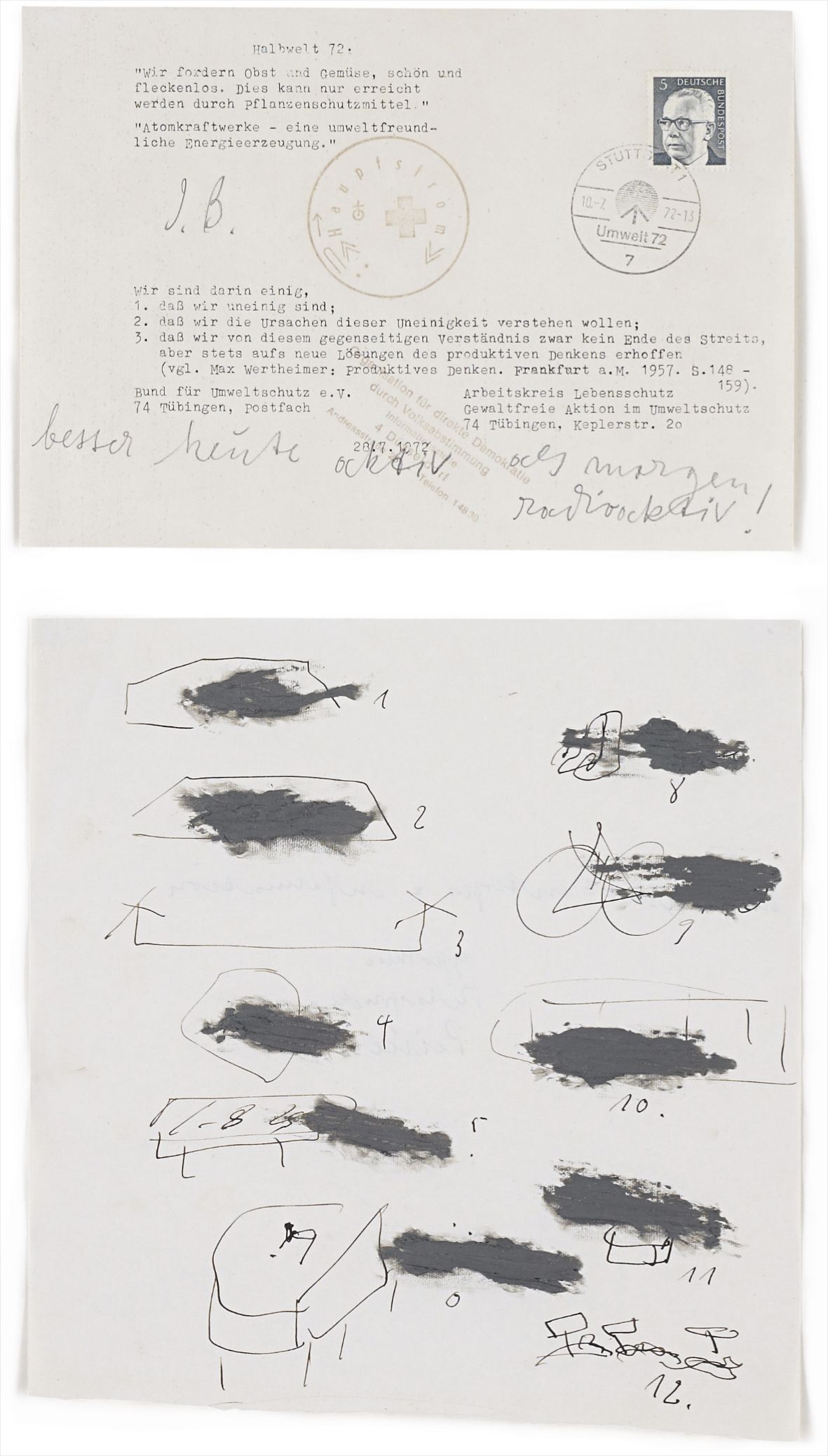 Joseph Beuys — Two works: (i) besser heute aktiv; (ii) ohne Titel