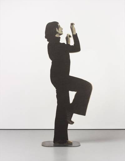 screen printed jute, plywood, steel stand