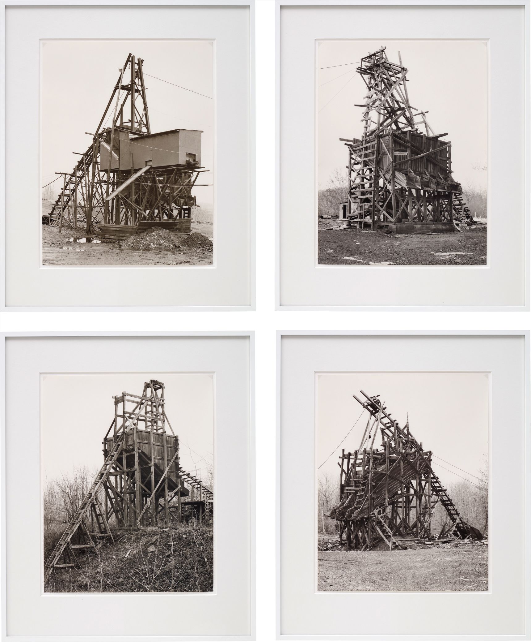 Bernd and Hilla Becher — Four works: (i) Zimmermann Coal Co., Ravine, Schuylkill Country; (ii) Scade Coal Co., Goodspring Mountains, Schuylkill Country; (iii) Scheib & Walacavage, No. 2, Joliett, Schuykill Country; (iv) Minnich Coal Co., Goodspring Mountains, Schuykill Country