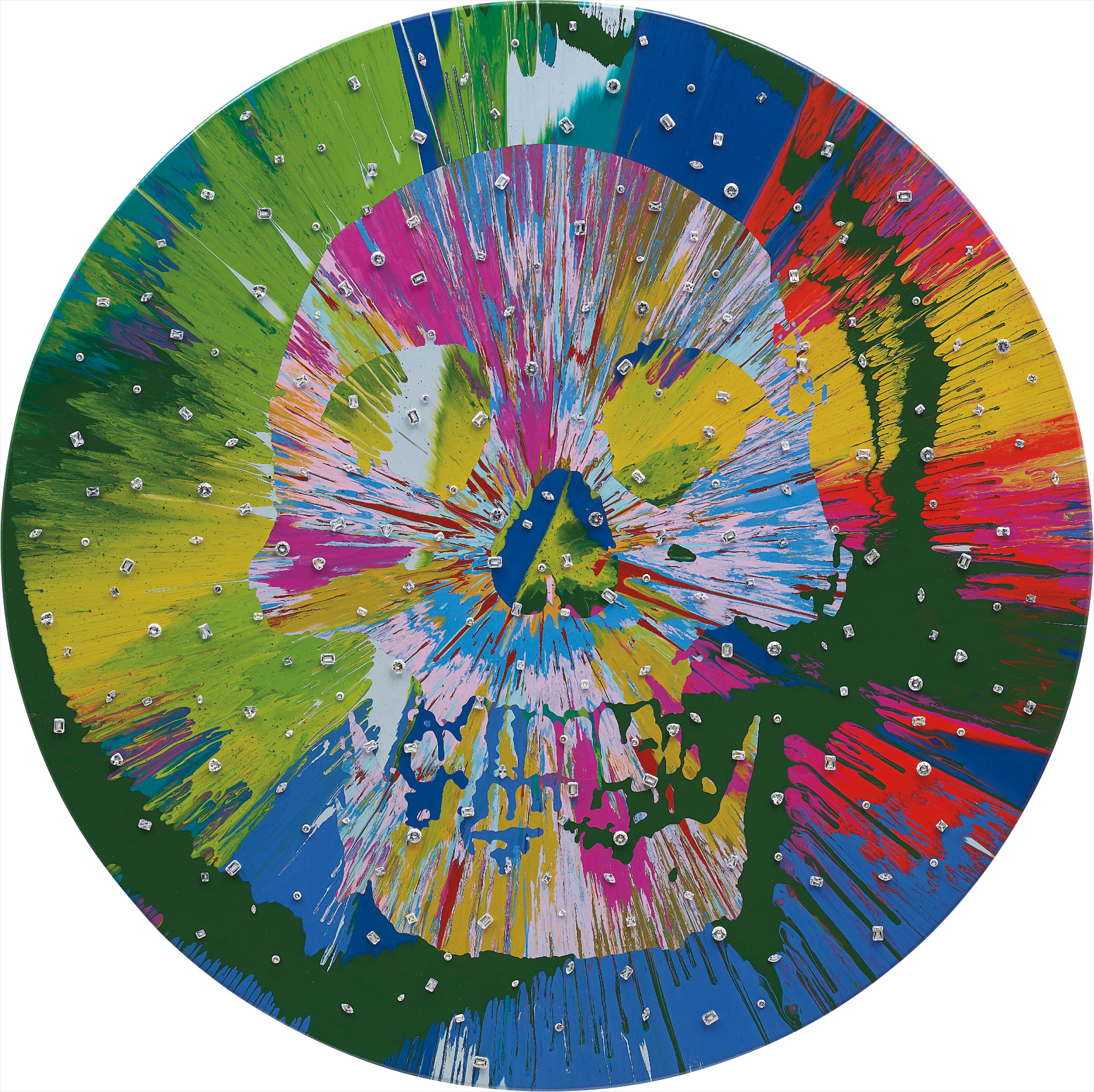 Damien Hirst — Beautiful Ataguju Abreaction Painting for Mark (with Diamonds)