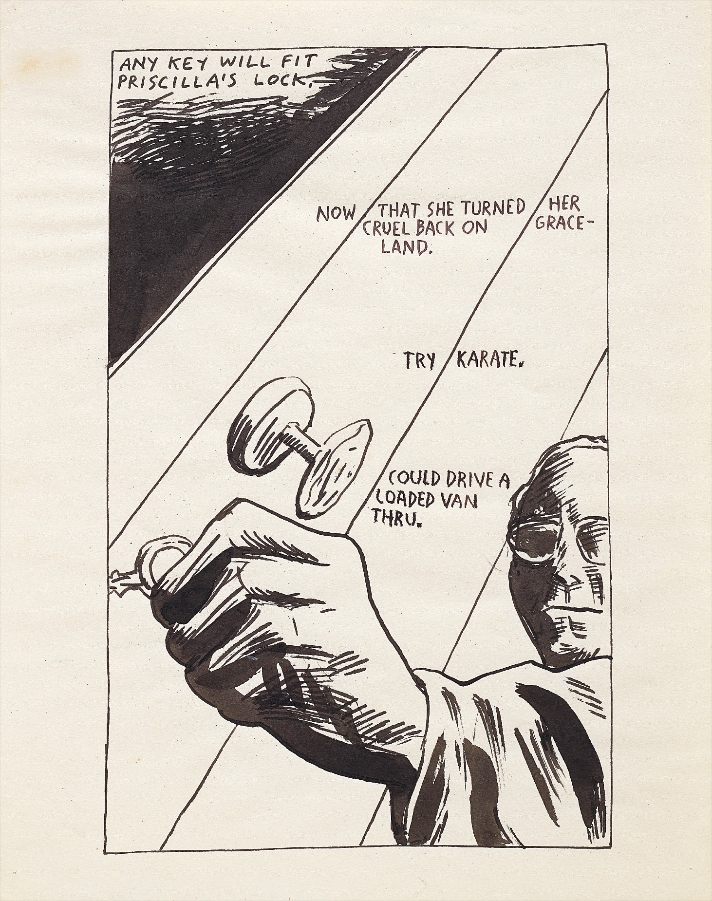 Raymond Pettibon — No Title (Any Key will Fit Priscilla's Lock)