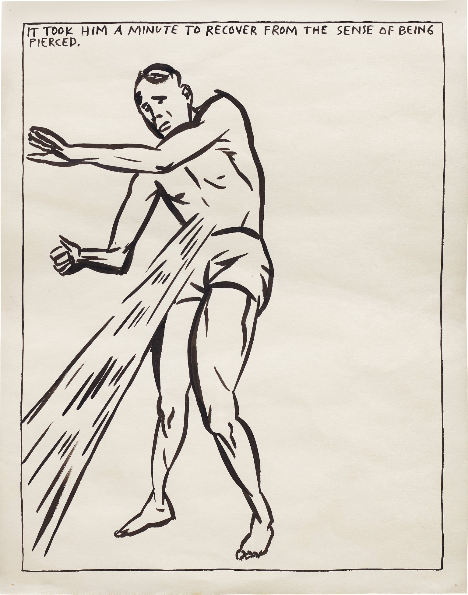 Raymond Pettibon — No Title (It Took Him a Minute to Recover from the Sense of Being Pierced)