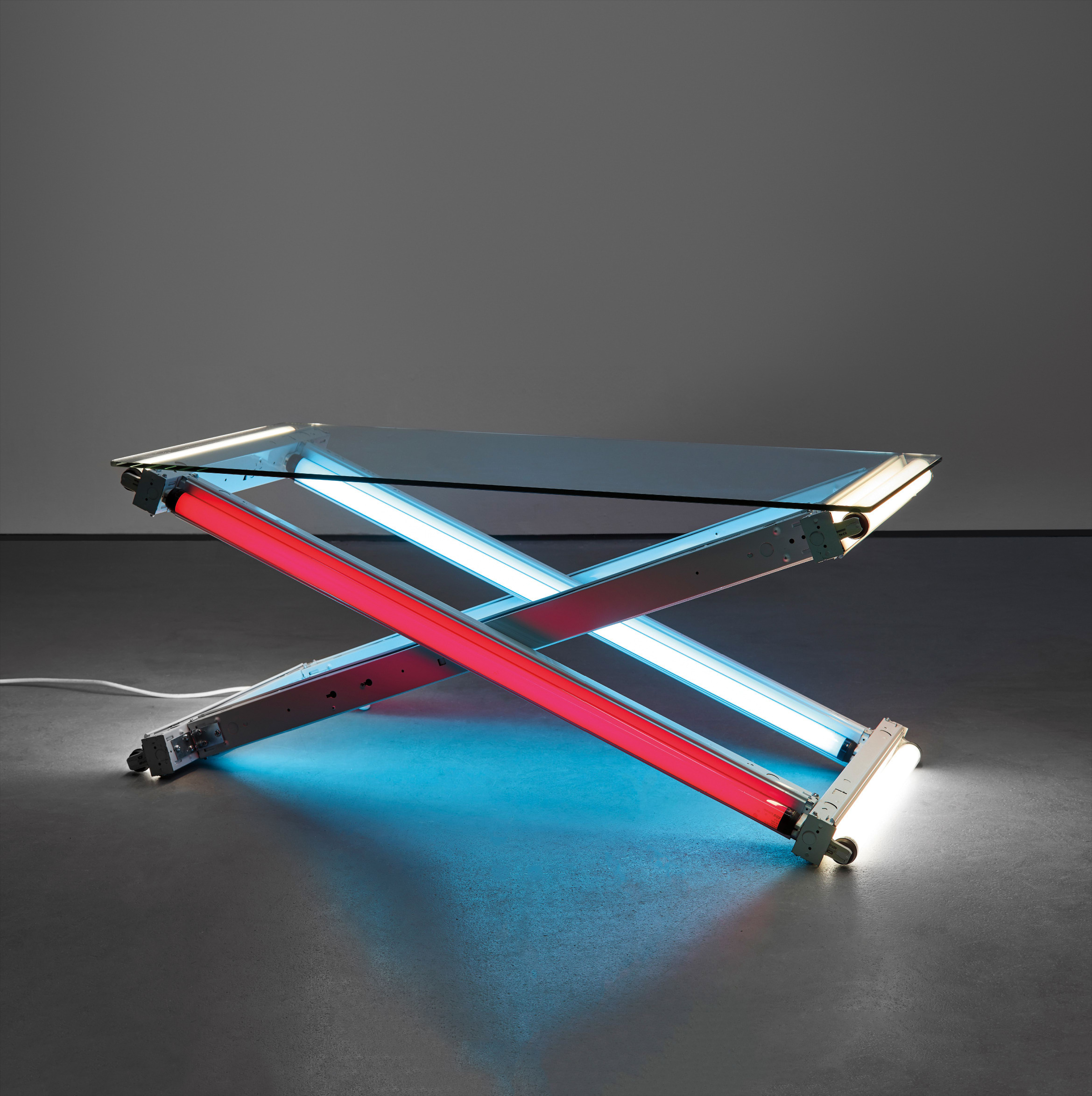 Iván Navarro — Lamp Table (Blue-Red-White)