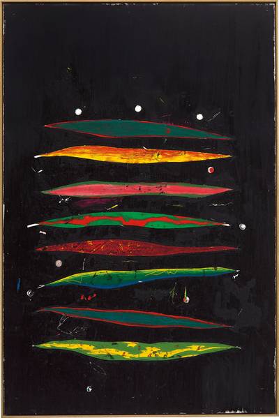 oilstick on paper mounted on panel, in artist's frame