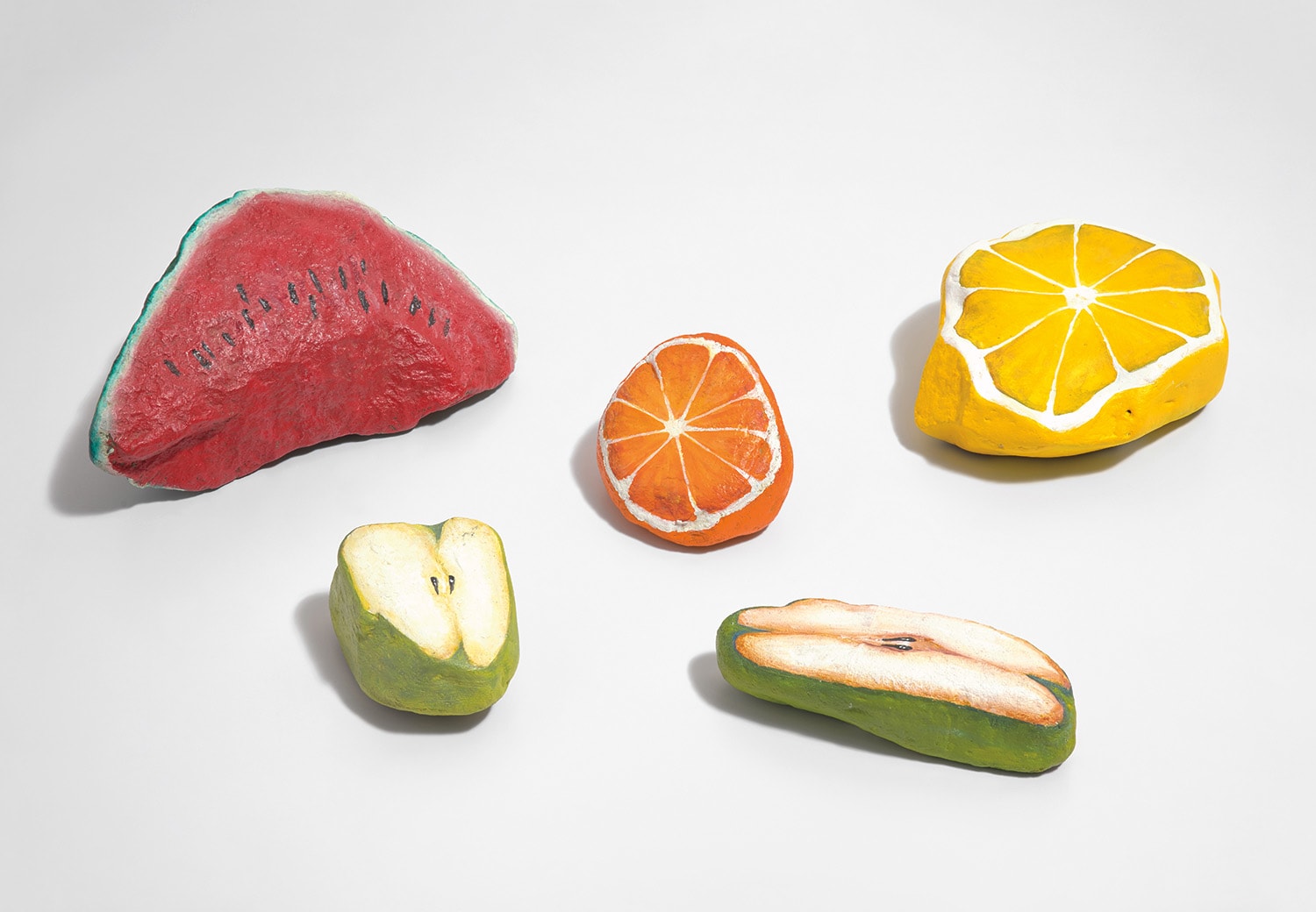 Nicolas Party — Five works: (i) Blakam's stone (watermelon); (ii) Blakam's stone (lemon); (iii) Blakam's stone (orange); (iv) Blakam's stone (pear); (v) Blakam's stone (apple)