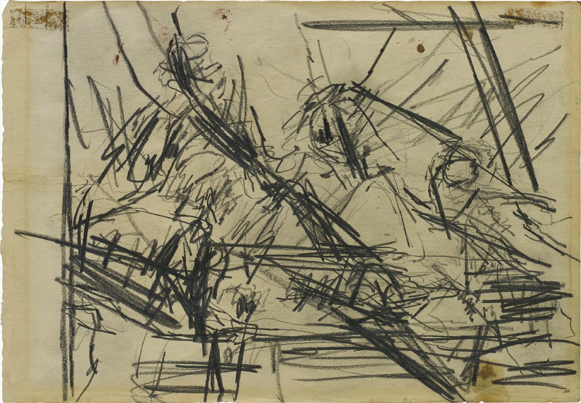 Frank Auerbach — Sketch – four figures at a table