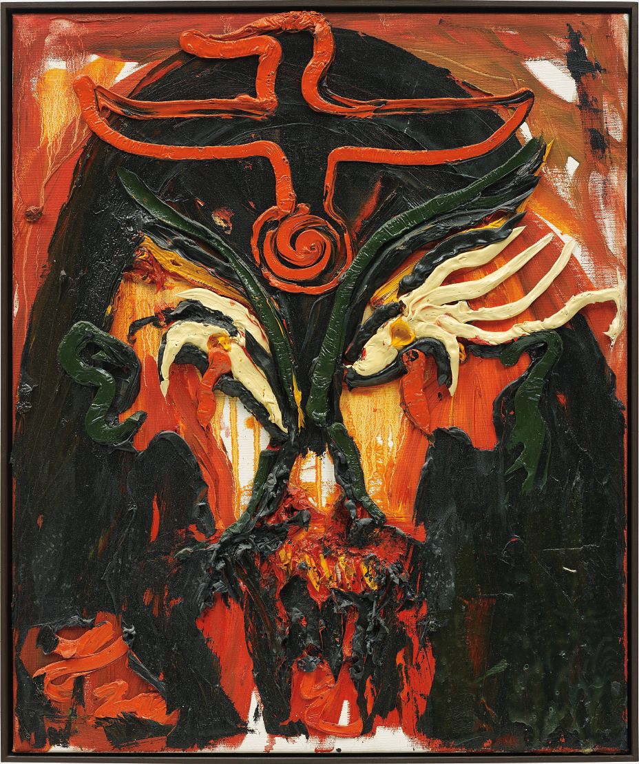 Jonathan Meese — Pharao Messegurke mit Tinten-fischaugen, im Sakrophagys de Pflaumenmus