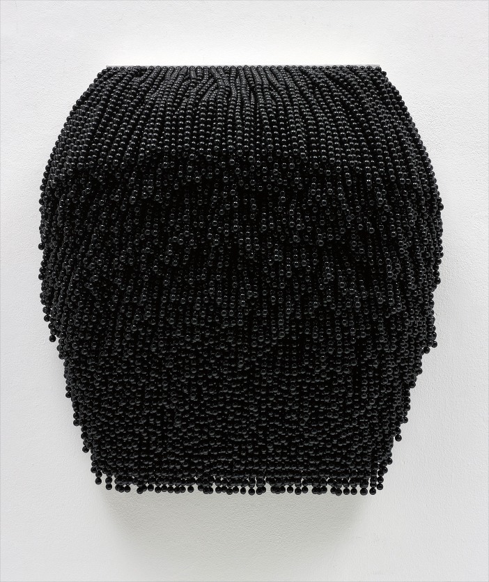 Paola Pivi — plastic pearls and thread, mounted to wood and canvas backing board