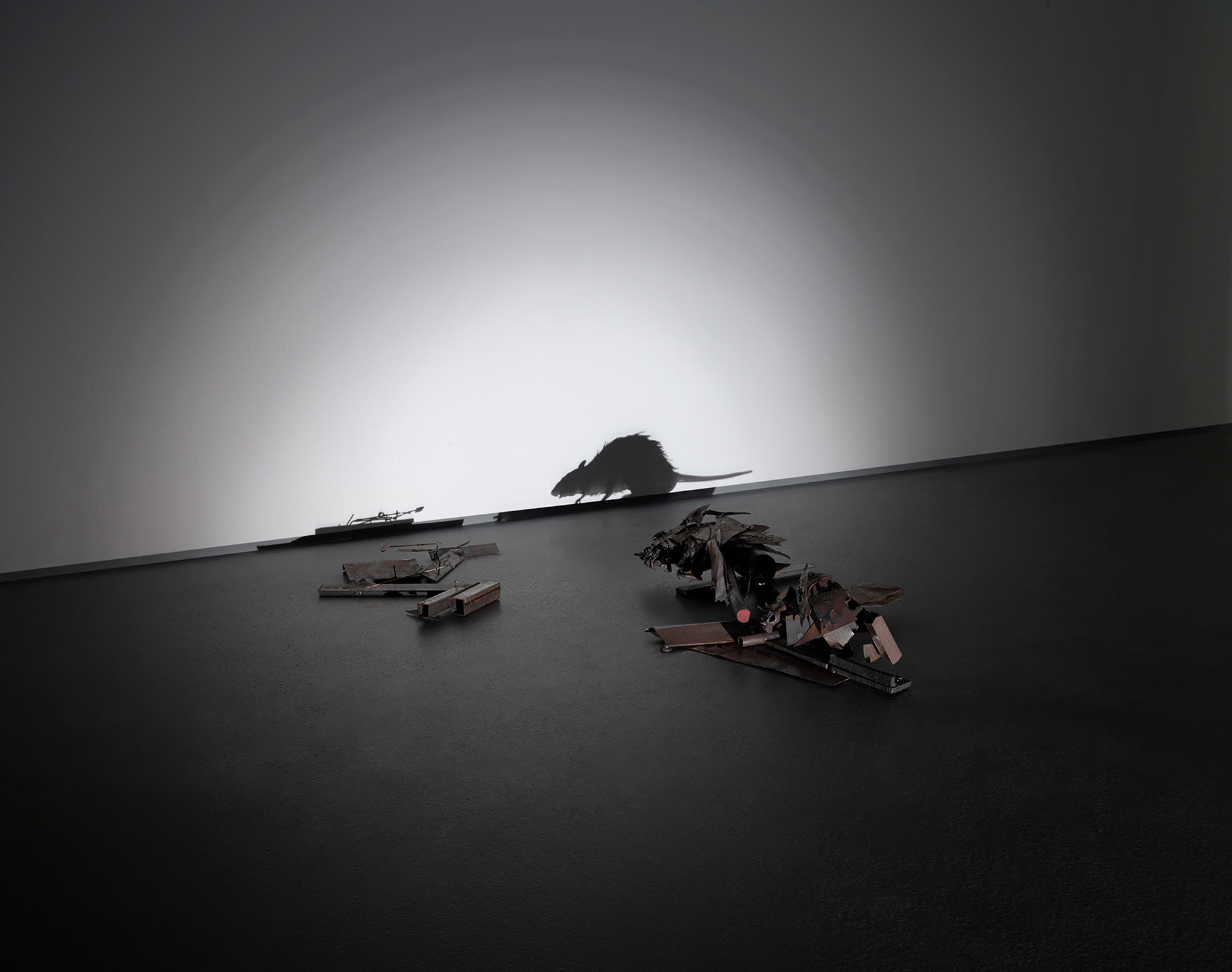 welded scrap metal and light projector, in 3 parts