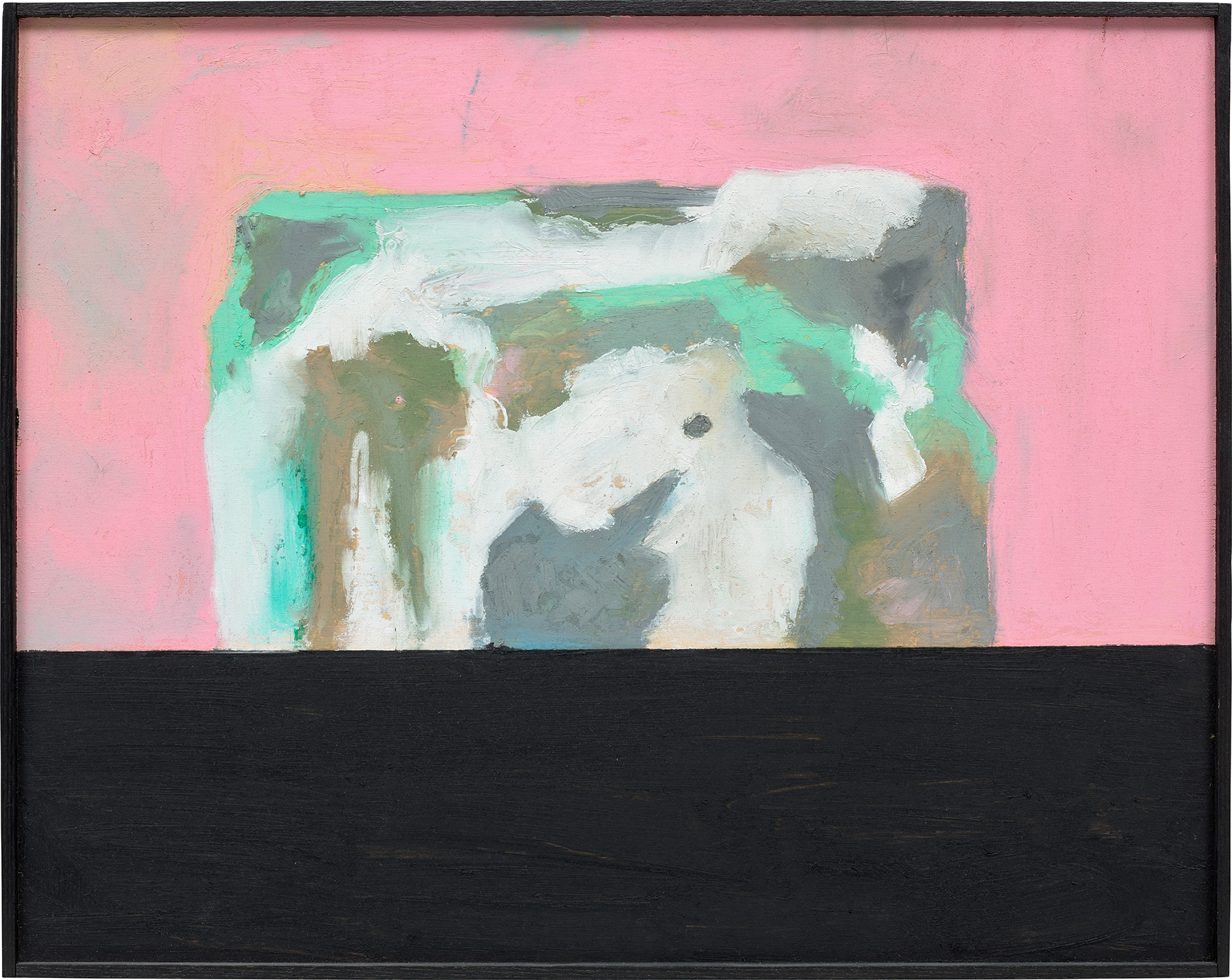 oilstick and graphite on panel, in artist's frame