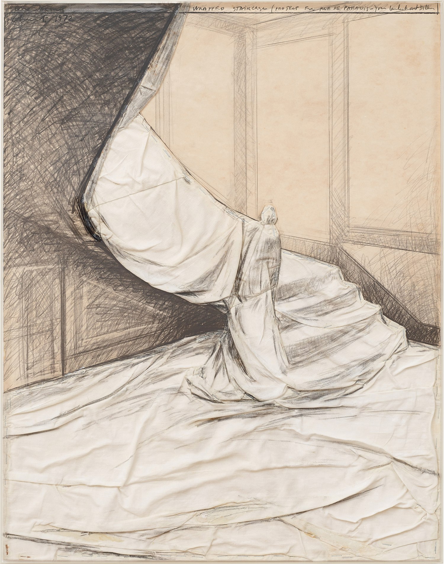 Christo — Wrapped staircase (Project for Rue de Paradis - Yvon Lambert Gallery)