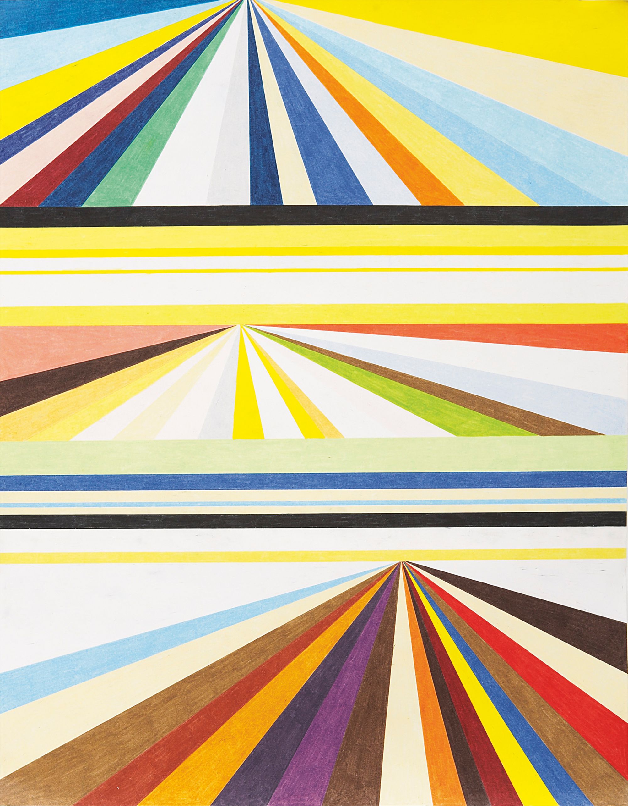 Mark Grotjahn — 'I was always interested in line and color. I wanted to find a motif that I could experiment with for a while. I did a group of drawings over a period of six to twelve months. The drawing that I chose was one that resembled the three tier perspective, and that is what I went with.' (Mark Grotjahn as quoted in A. Douglass, 'Interview with Mark