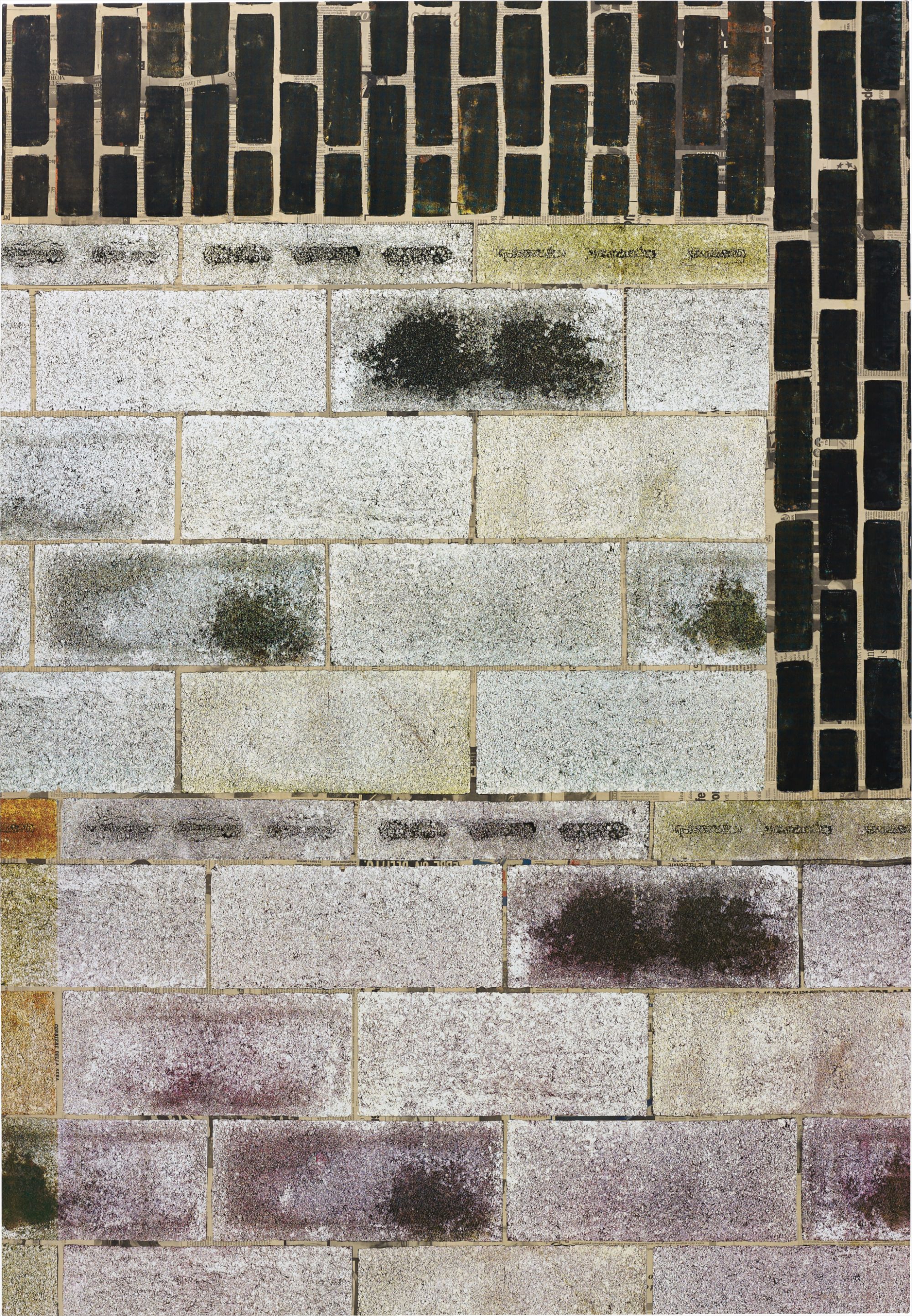 Kelley Walker — Kelley Walker's artistic practice has served as a continuum for the cultural analysis and abstraction of iconic images that began with Andy Warhol’s pop art. Indeed 'Kelly Walker's bricks read as both an abstract pattern and an impenetrable wall' Jeffrey Deitch explains. 'Walker's "brick paintings" propose another way to reconcile the opposing aesthetic directions of Pollock, Johns, and Warhol. They reference Pollock's nonhierarchical composition, Johns' engagement with the found abstraction of his flagstone pattern, and Warhol's abstraction of iconic images rendered with a mechanical printing technique.’ (J. Deitch, The Painting Factory: Abstraction after Warhol, exh. cat., Museum of Contemporary Art, Los Angeles, 2012, p. 6)