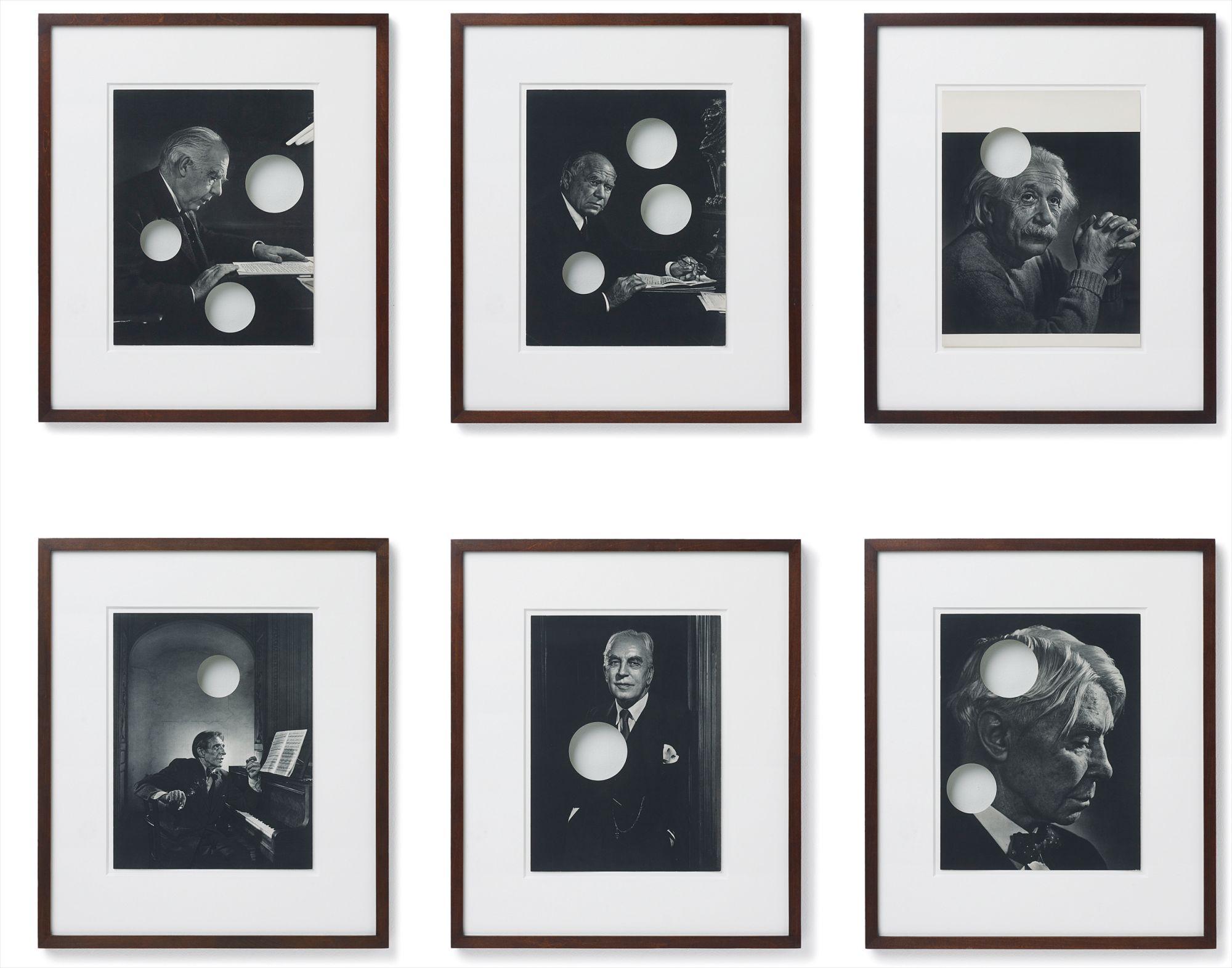 6 cut-outs on book page in artist’s frame