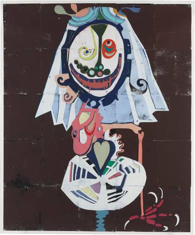 Gert and Uwe Tobias manage to fuse the monochrome backgrounds of Yves Tanguy’s surrealist landscapes and the macabre faces of traditional apotropaeic amulets with the lightness of cartoons, worn down graffiti and schoolyard murals. There is something flayed about their figures – as if they have been peeled of their individuality, made