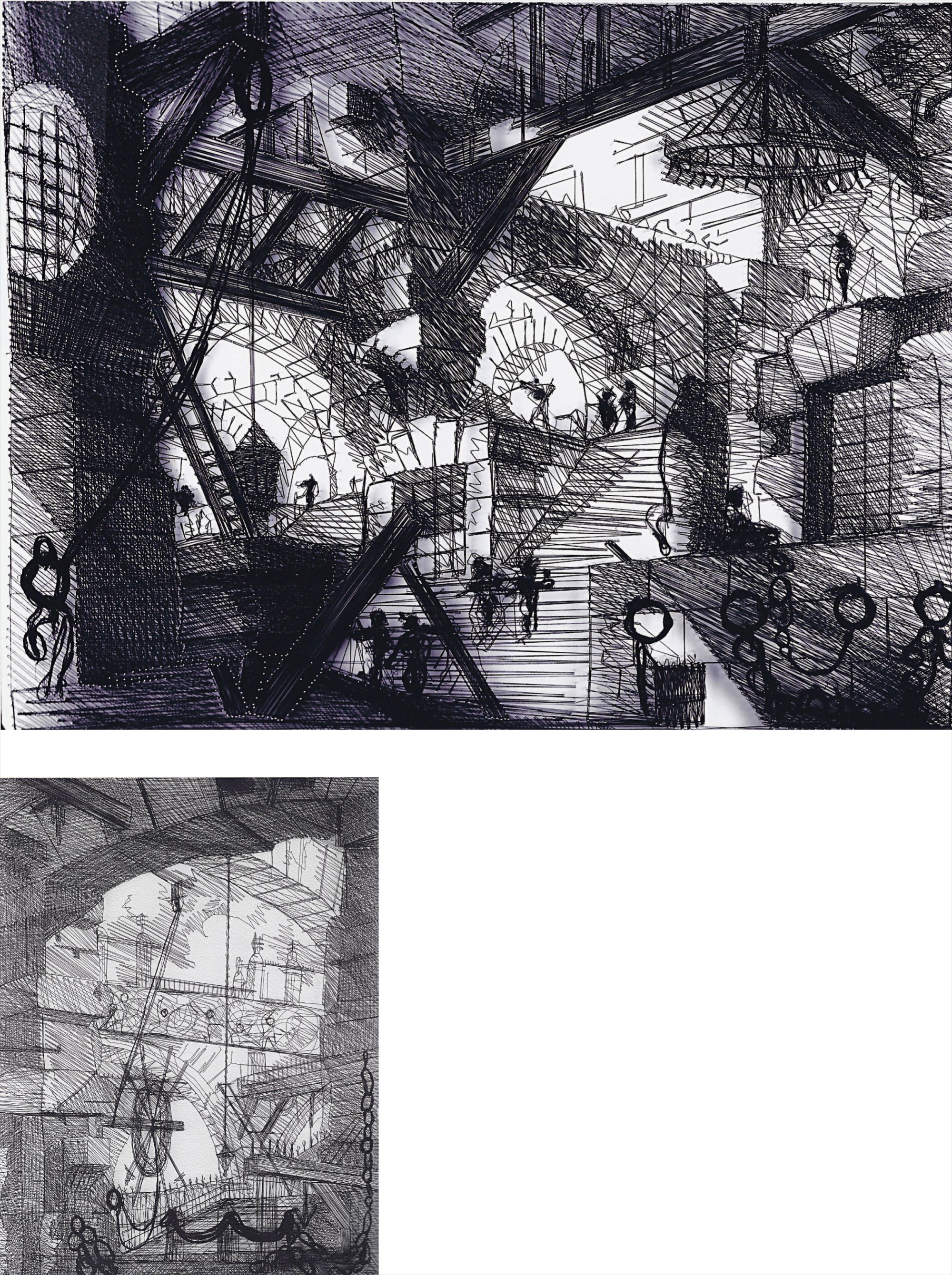 Vik Muniz — Two Works: (i) Carcere XIII, The Well from Carceres (After Piranesi); (ii) Carcere IV, The Grand Piazza (after Piranesi)