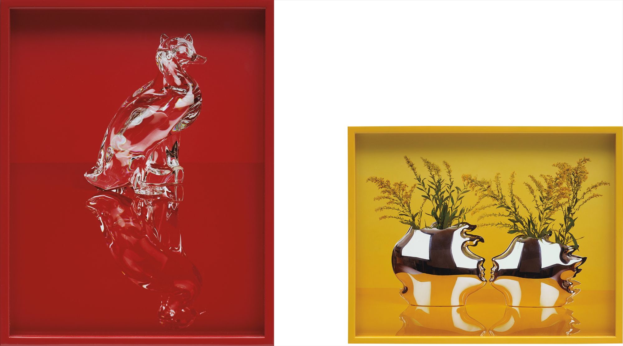 Two Works: (i) Cat and Duck (Red); (ii) Sterling Silver Vases